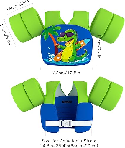 Miniatura 2 de REALIKE Chaleco de natación para niños pequeños, flotadores, ayudas de natación con arnés de hombro, alas de brazo para niñosbebésbebé, playa,