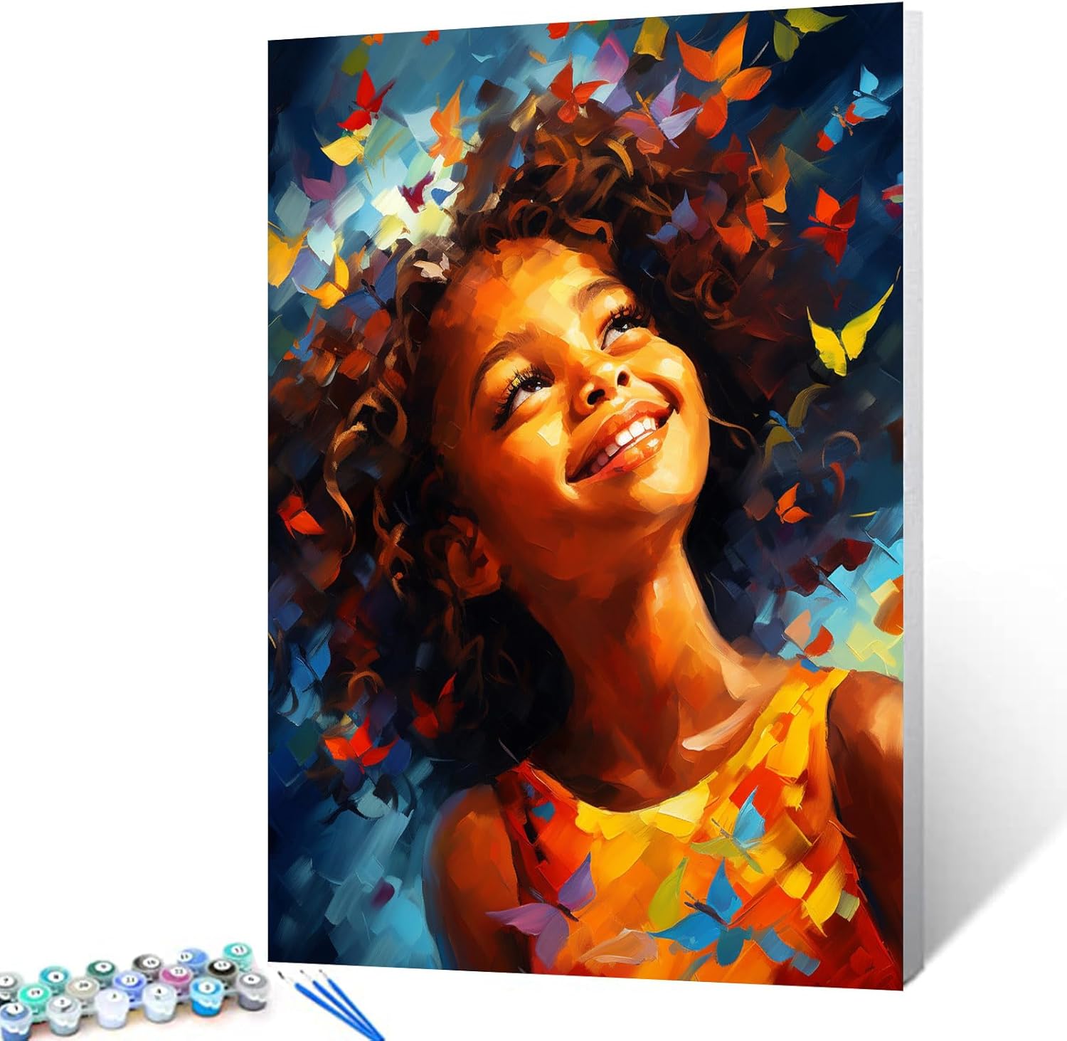 Tucocoo Afro Woman Paint by Numbers Kits with Brushes and Acrylic Pigment on Canvas Painting for Adults, Urban Style Sweet Black Girl Picture for Home Wall Decor Gifts 16''x20'' (DIY Framed)