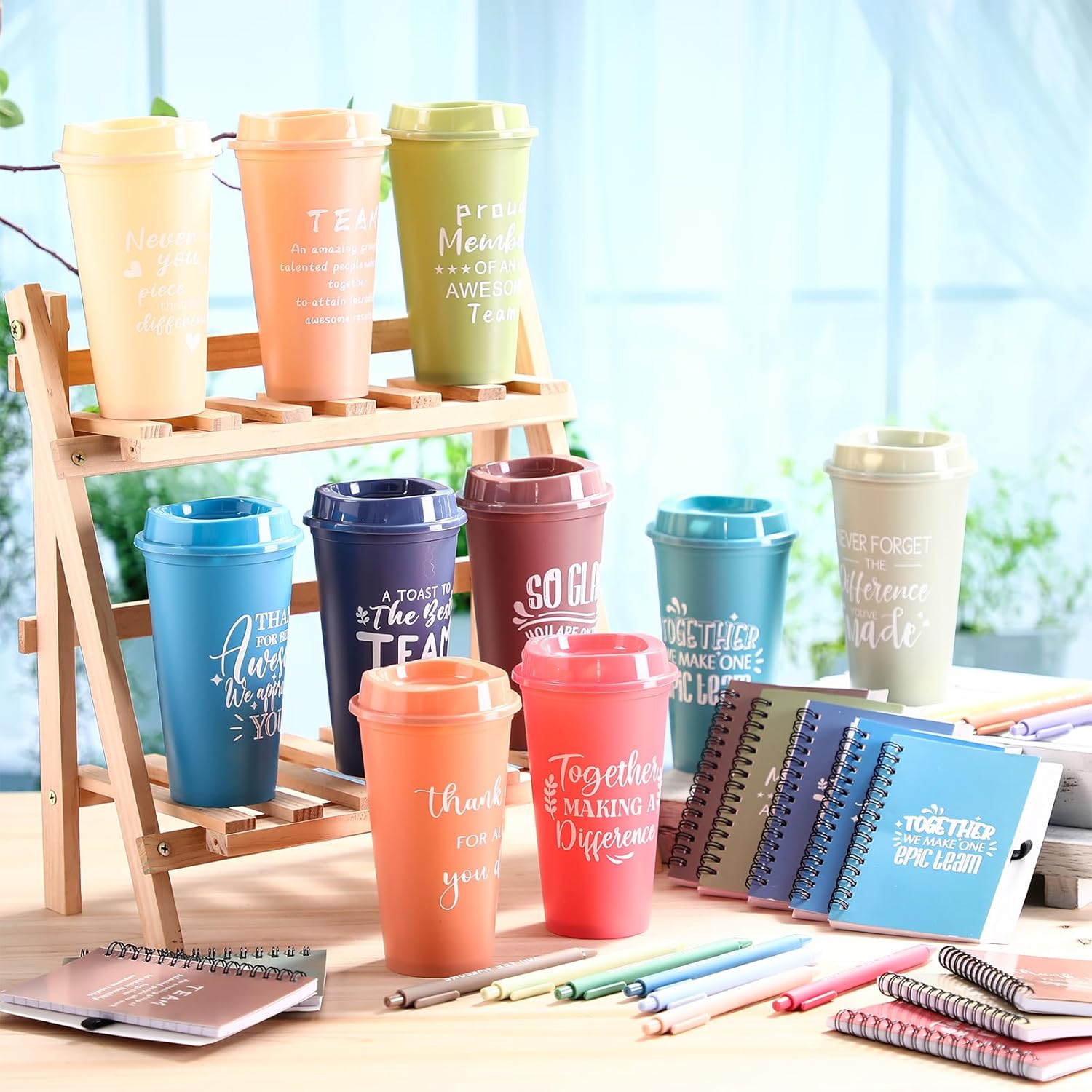 Teenyyou 90 Pcs Employee Appreciation Gift Set, 16oz Tumbler with Lid Notebook Pen Bulk Thank You Gift Holiday Party Favor for Teachers Office Coworker Teacher Staff Team (Bright Color,Elegant Style)