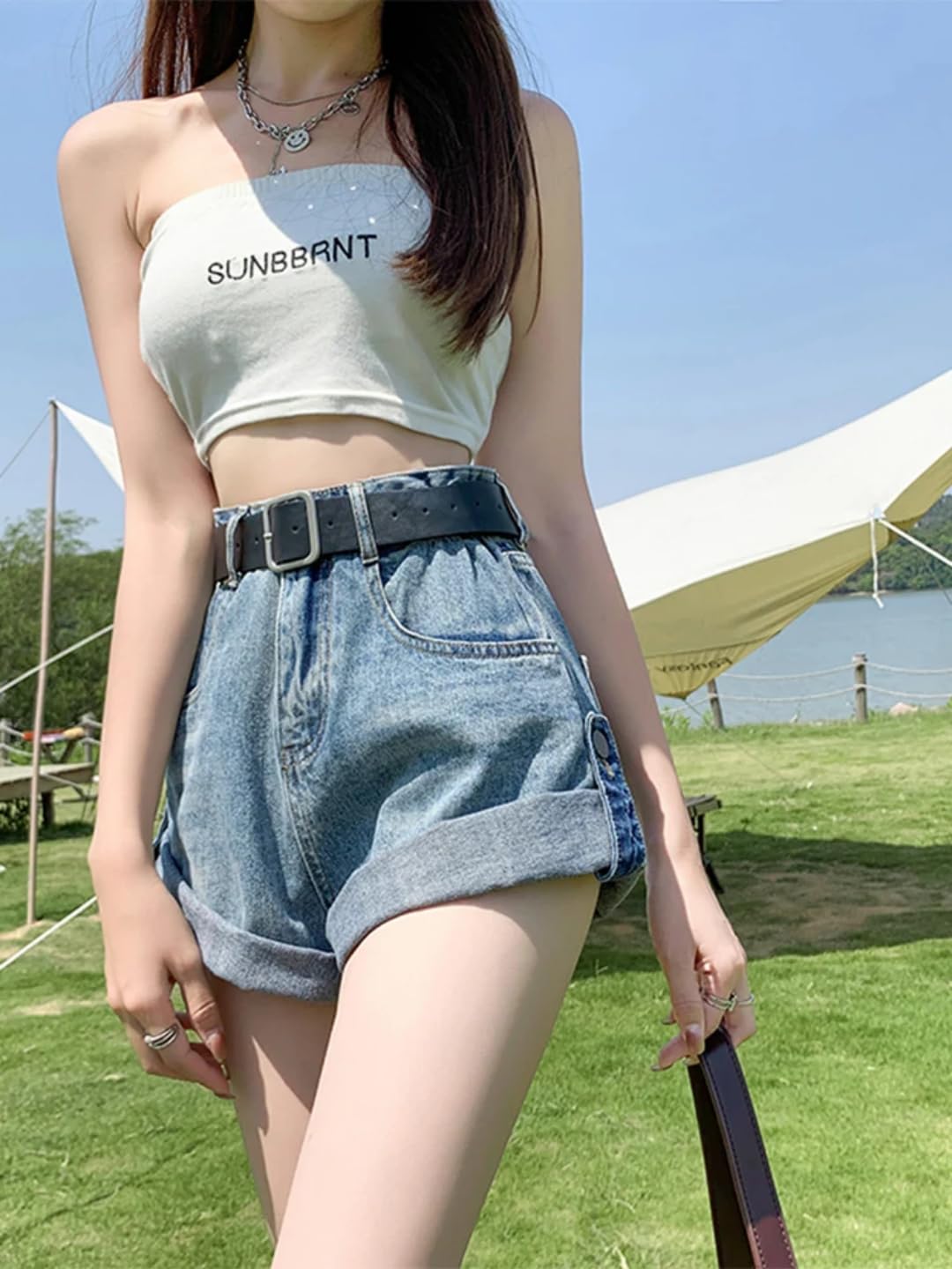 Short Jogging Femme Short en Denim À Taille Froncée pour Femme