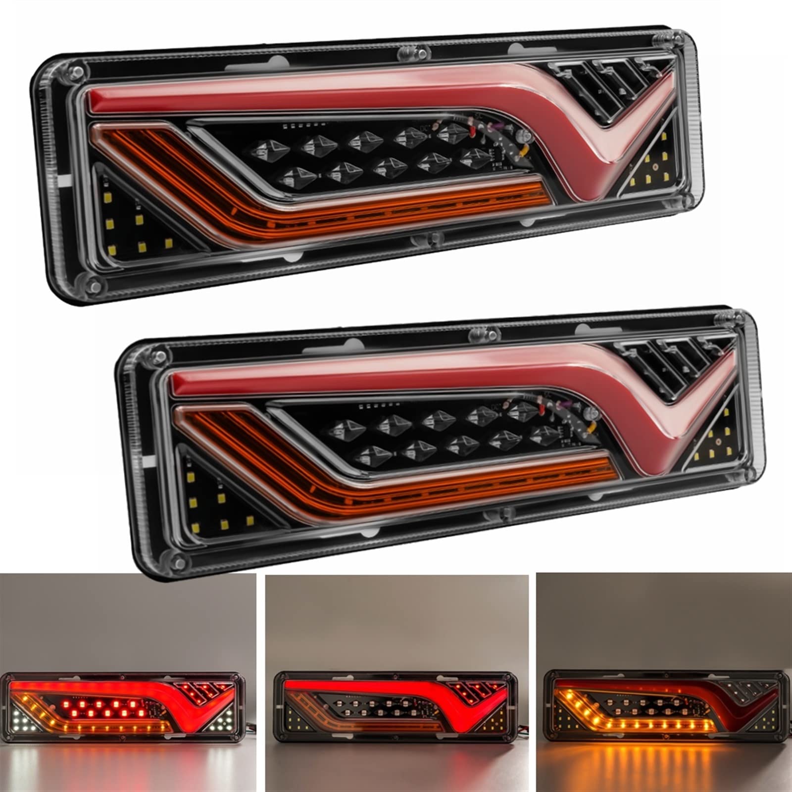 2PCS 12V-24V LED Fanale posteriore for camion Luci posteriori Indicatori di direzione Freno Segnale di retromarcia Lampada Rimorchio Camion Bus Camper Caravan RV Trattore