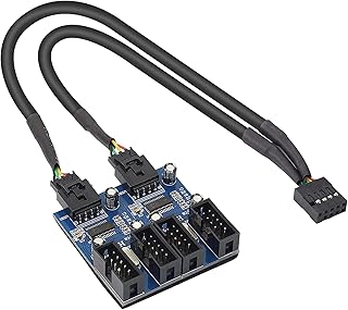 Motherboard USB 9 Pin Header Hub Male 1 to 2/4 Female USB 2.0 Splitter Extension Cable, USB 9-pin Internal Cable 9 pin Connector Adapter for Port Multiplier (35cm)