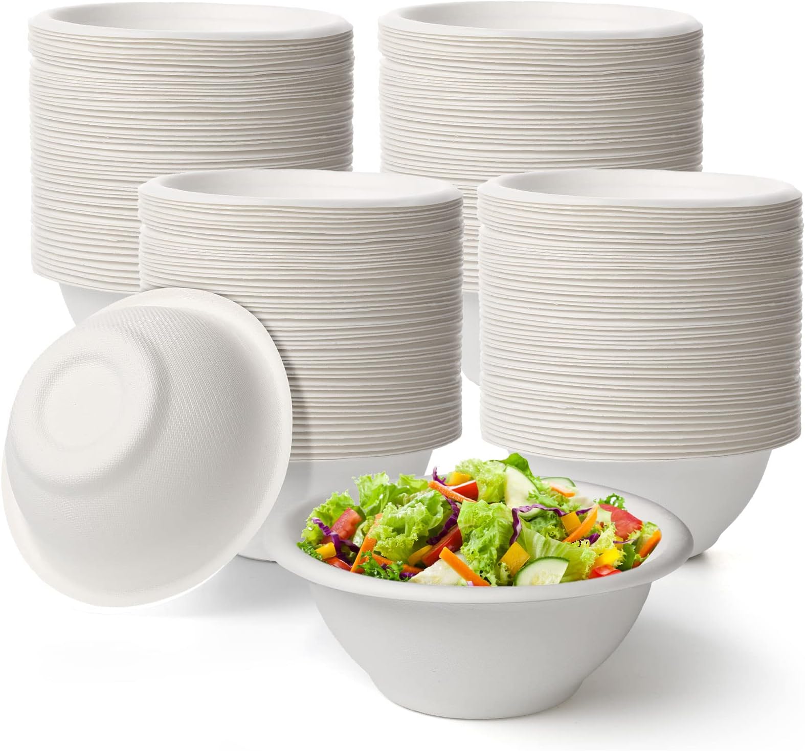Potchen 300 Pack Disposable Paper Bowls Quality White Bowls Small Sugar Cane Fibers Party for Ice Cream Fruits Salad Soup Hot or Cold Use Catering Picnics Camping and Restaurant Supplies (8 oz)