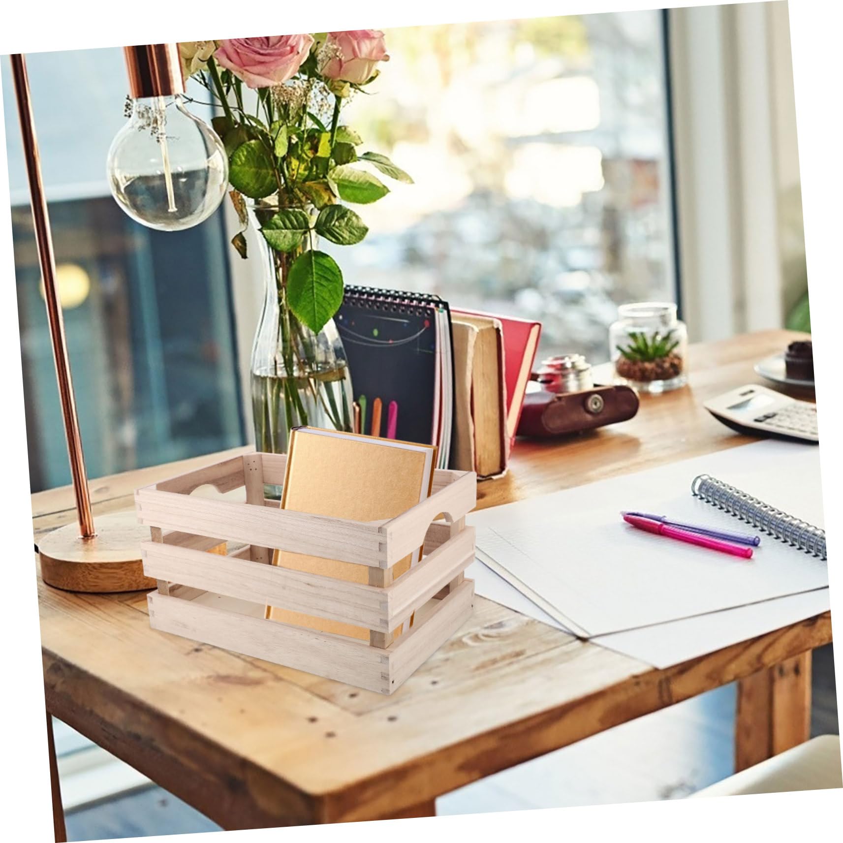 Caja Organizadora De Escritorio De Madera Rectangular Caja Multiusos Para Almacenamiento De Objetos Contenedor Portátil Para Oficina y Hogar Diseño Natural