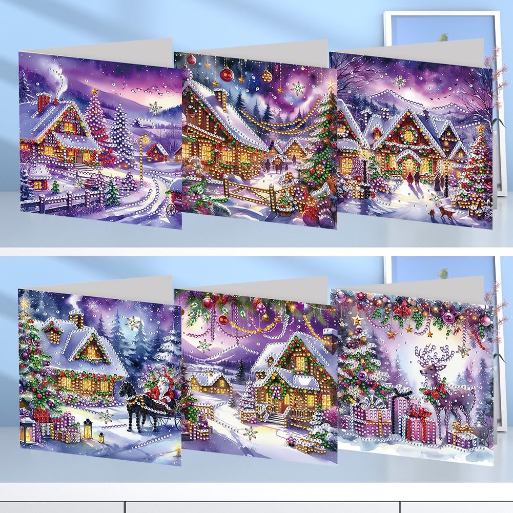 SPEPROECO 6PCS Diamond Art Christmas Cards, Diamond Art Painting Cards DIY Christmas Gifts, Handmade Christmas Greeting Cards Diamond Art Kit for Christmas Party Favors