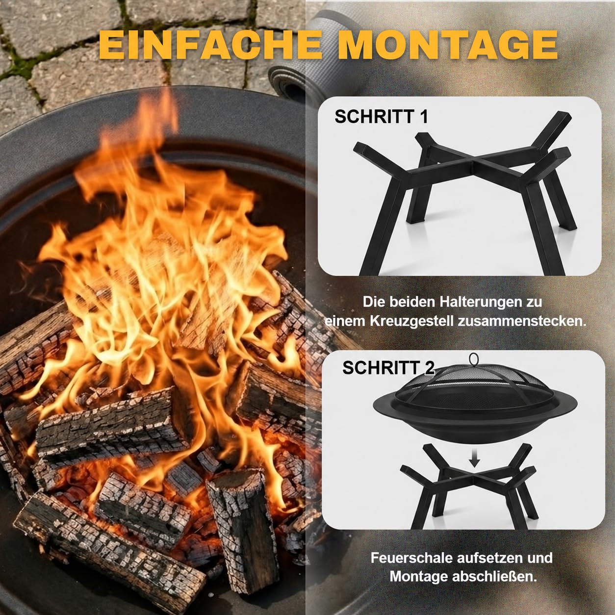 Feuerschale mit Funkenschutz Ø 71 cm für Garten und Außenbereich