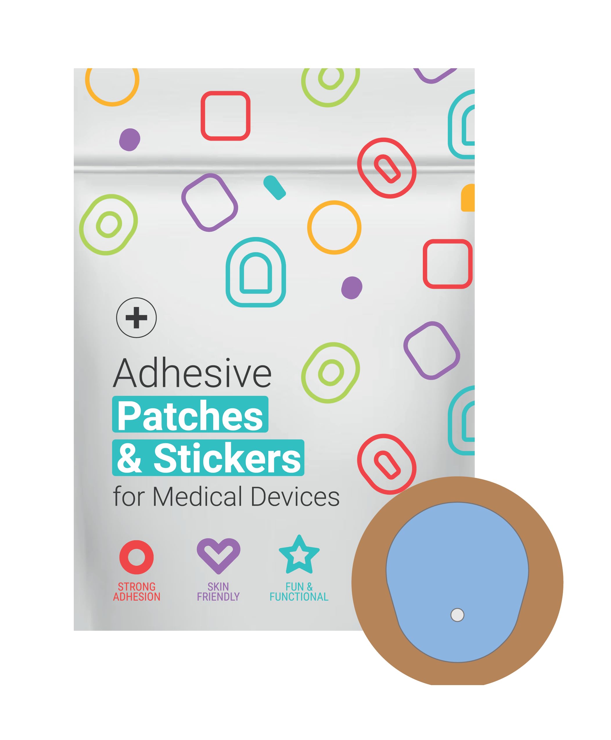 Parche adhesivo Glucomart para Dexcom G7 y Stelo CGM (paquete de 10): cinta impermeable e hipoalergénica con anillo adhesivo externo para sensor. Sujeción segura del CGM, fácil colocación y protección agradable para la piel.