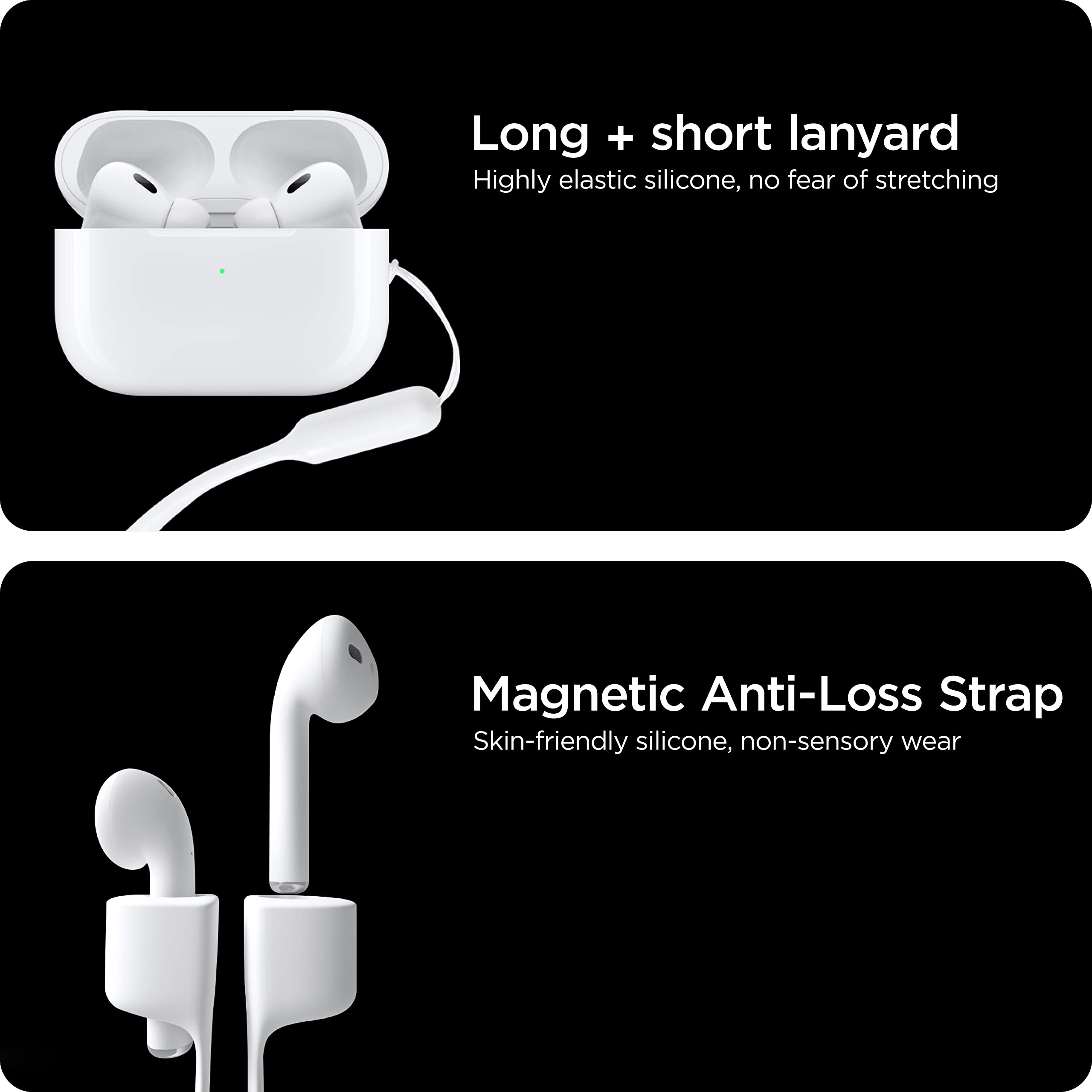 AirPods Pro Accessories Anti-Loss Combo - AirPods Pro 2nd Generation Lanyard + Bluetooth Headphones Soft Silicone Magnetic Anti-Loss Strap, Sports Lanyard, Neck Cord for AirPods 1st/2nd/3rd/4th Gen