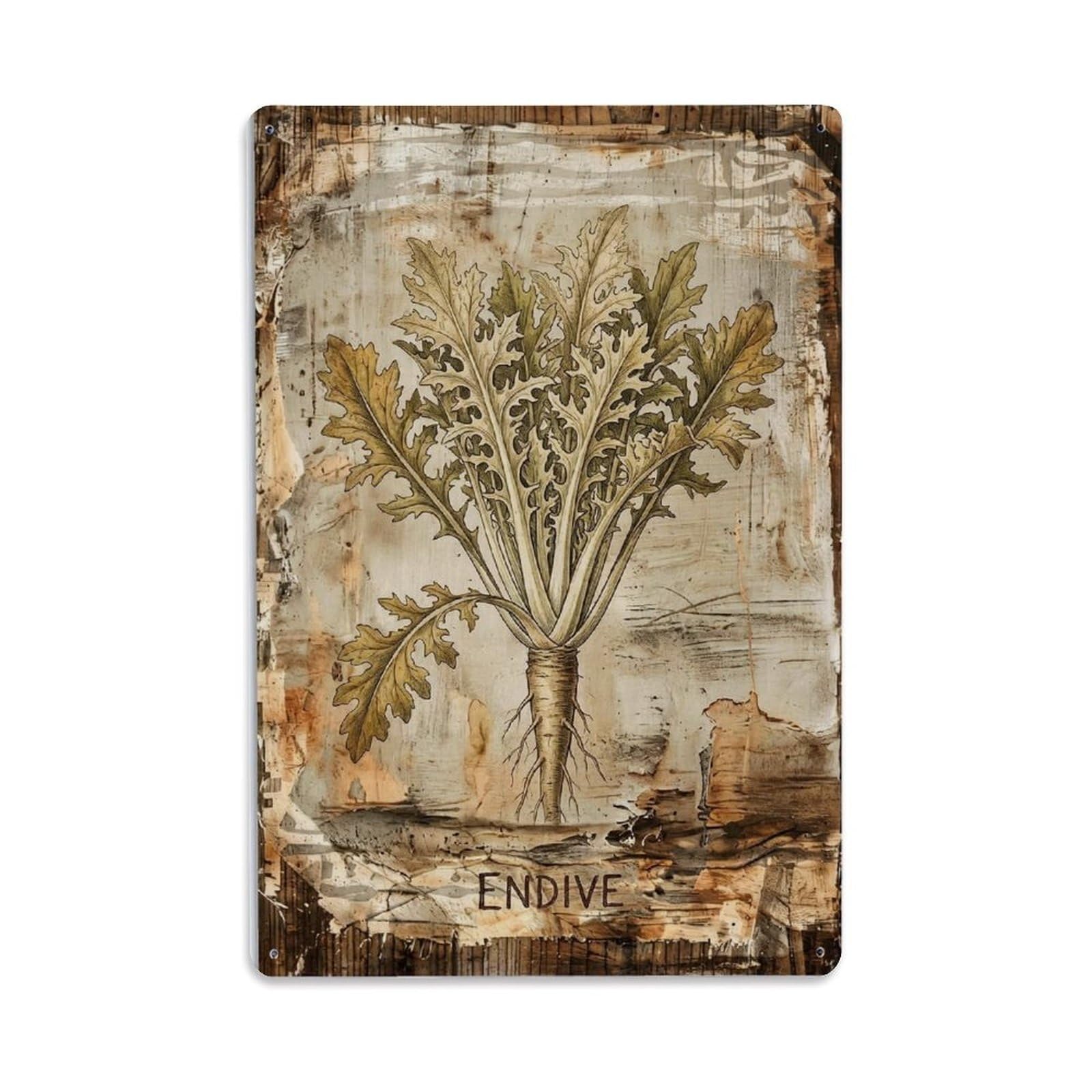 Endive Leafy Vegetable Vintage Metal Tin Sign Plaque Wall Decor for Cafe, Club, Garden Metal Poster 8x12Inch