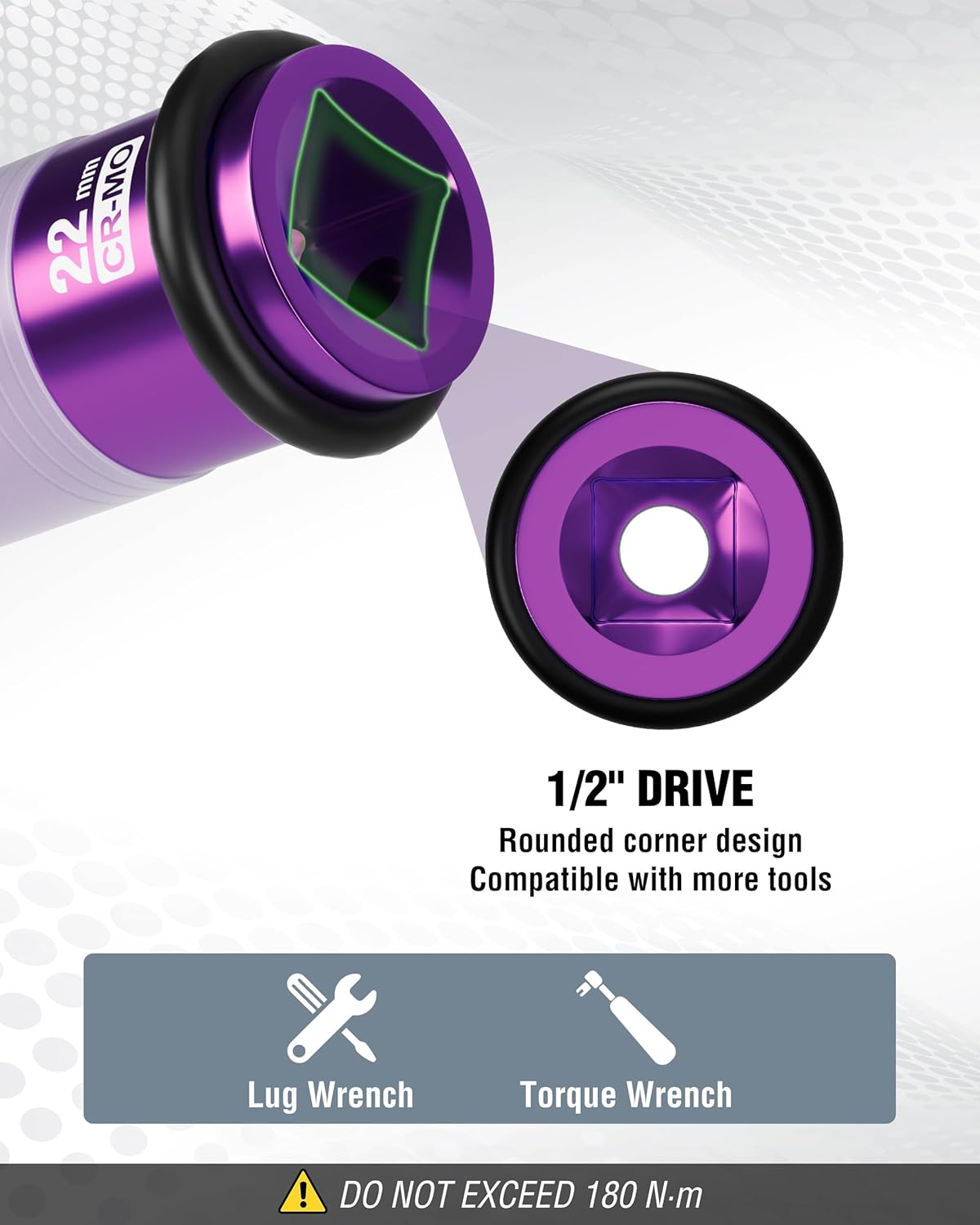 WORKPRO 1/2" Drive Lug Nut Impact Duty Socket, 22mm Deep Thin Wall Socket, Made of Premium Cr-Mo Steel, Non-Marring Lug Nut Wheel Sockets for Car
