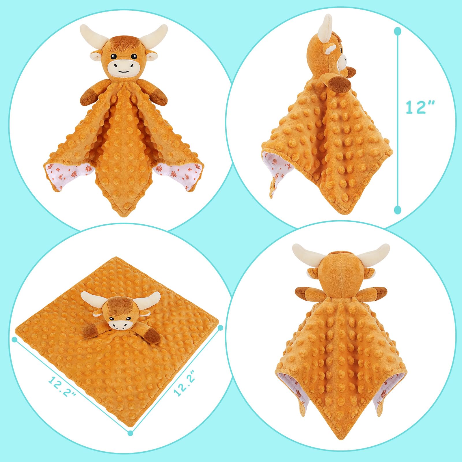 Highland Cow Baby Comforters Blanket Plush Cuddly Toy Comforter Cuddle Blanket Animal Snuggle Toy Comforters Infant Gift for Mom Cow Toys Loveys Newborn Soft Touch Toddler Boys Girls Plush - Image 3