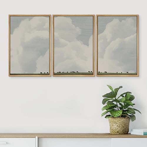 Miniatura 4 de SIGNWIN Lienzo enmarcado para pared, juego de arte con nubes mínimas, pastando vacas de granja, naturaleza, ilustraciones de área silvestre, arte