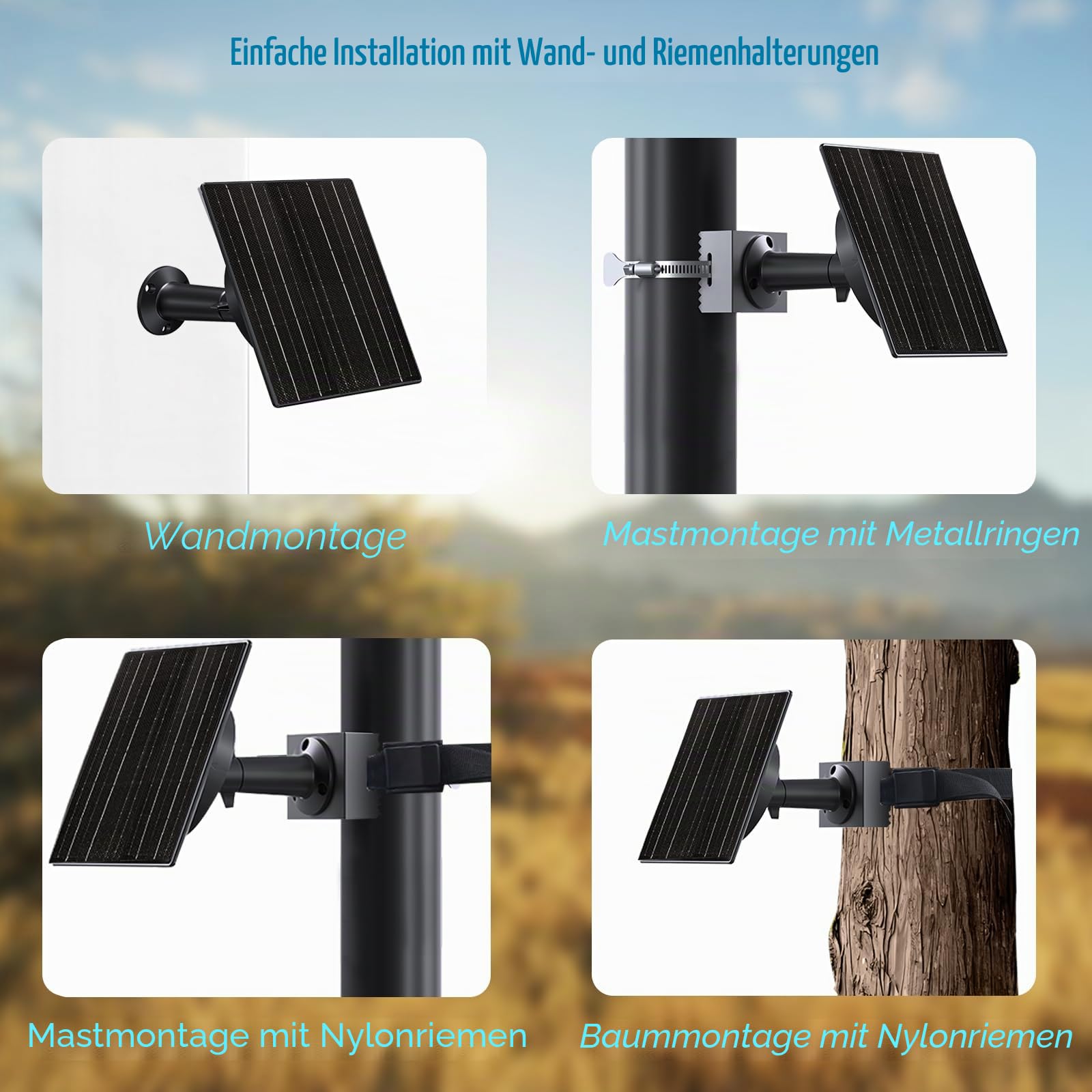 10W Solarpanel mit 10400mAh Akku, 5V/12V einstellbarer Ausgang, IP66 wasserdicht für Überwachungskameras