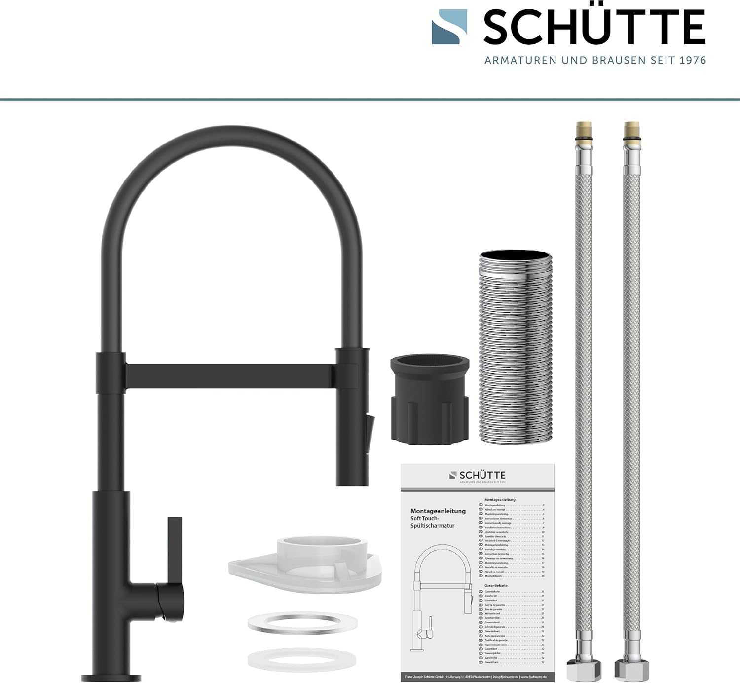Contents of the SCHÜTTE MIAMI Kitchen Faucet package