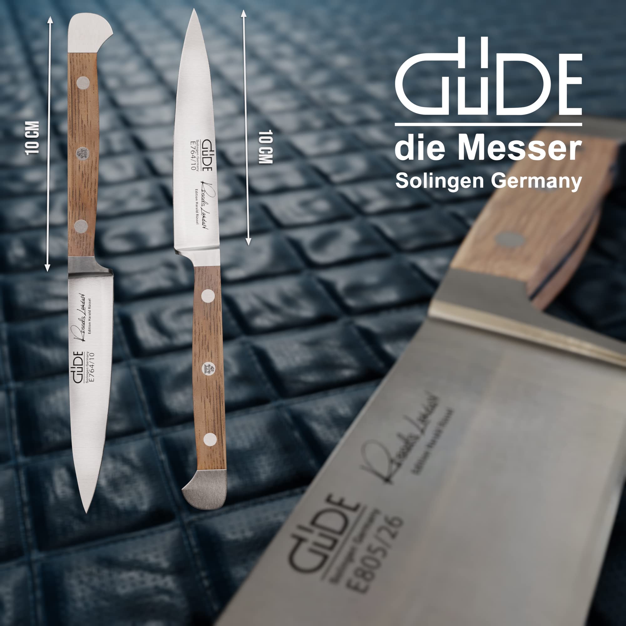 GÜDE Solingen - Nóż do szpikowania, kuty, 10 cm, drewno dębowe, ALPHA-FASSEICHE - podwójny trzpień, Ręcznie robiony w Niemczech
