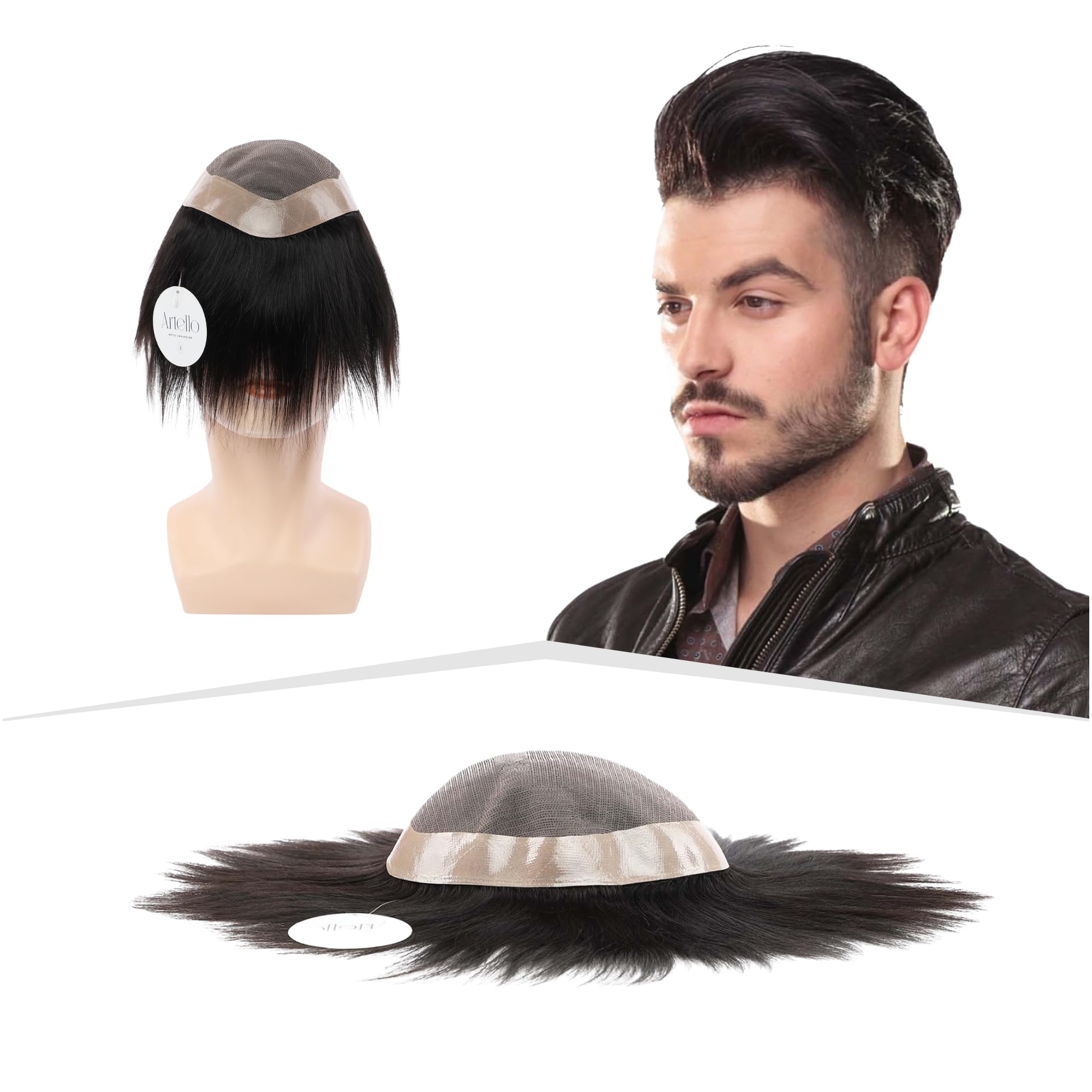 SUPER MONO Smart Hair Patch for Men, Fine Hair Wig in 100% Natural Human Hair, Easy Fit with Tape, Glue or Clips, 2D Super Base (Colour: Naturally Black) (9x7)