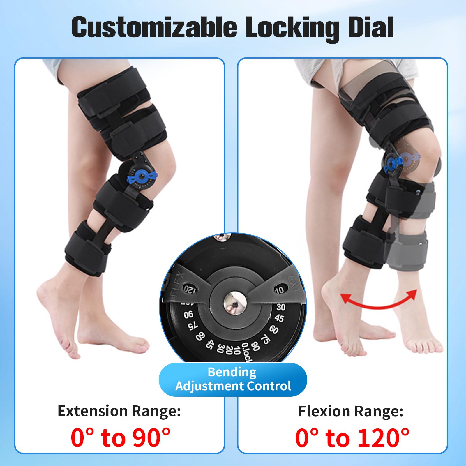 Rodillera ajustable con bisagra para estabilización postoperatoria. Rodillera ROM estable para lesiones ACL PCL MCL, rodillera con estabilizadores laterales de pierna para hombres y mujeres
