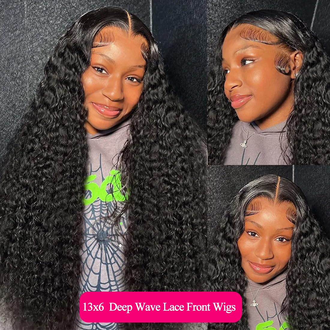 Deep Wave Lace Front Wigs Human Hair 13x6 Glueless Wigs Human Hair Pre Plucked Deep Curly Wigs for Black Women HD Transparent Wet and Wavy Lace Frontal Wigs 180% Density Natural Color 22 Inch