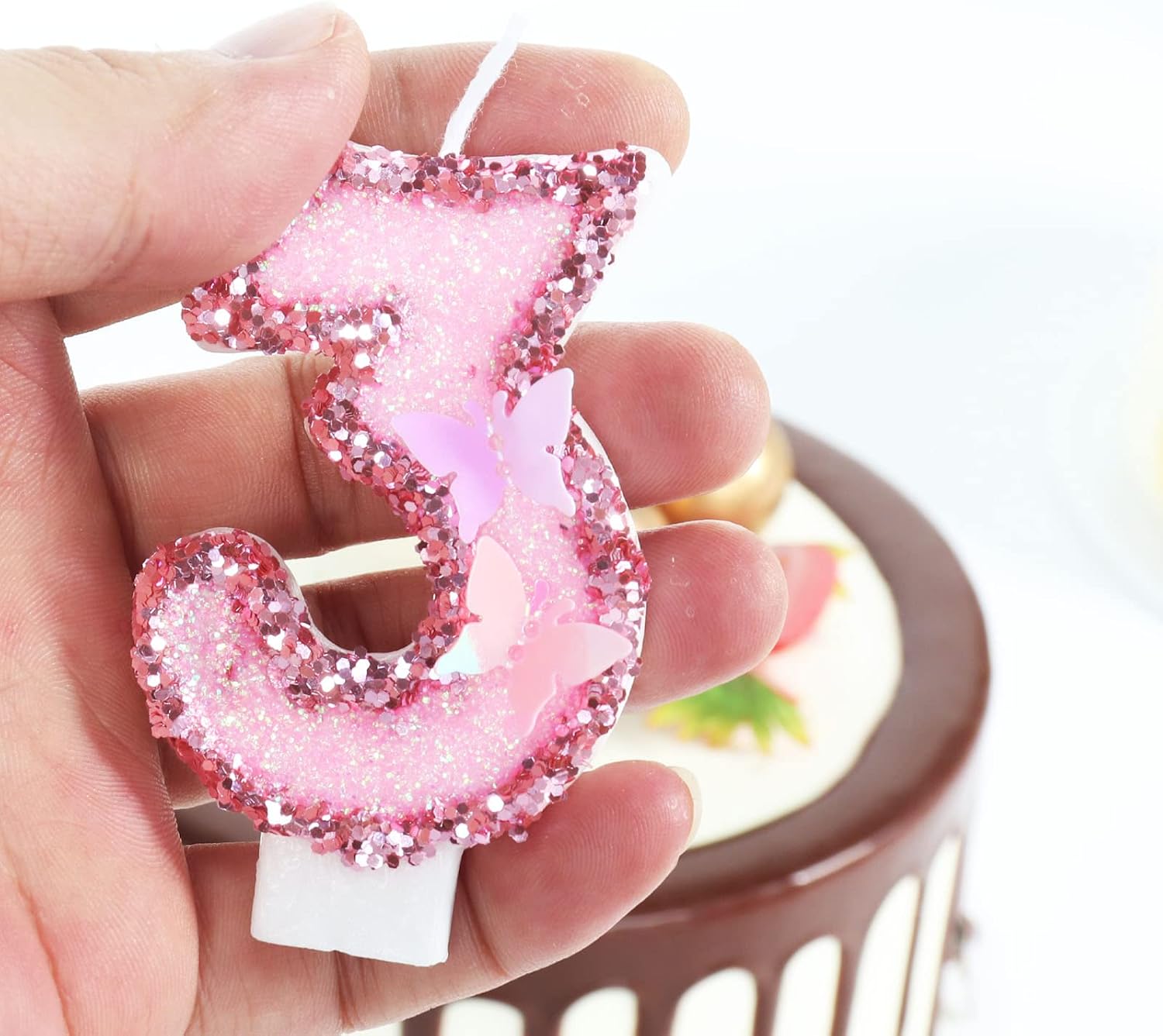 Birthday Candles, Number 10 Candle, Butterfly 10th Birthday Decorations for Women/Girl, Pink Happy Birthday Candle for Cake, Handmade Sequin Numeral Candle Wedding Cake Topper Anniversary Party Decor