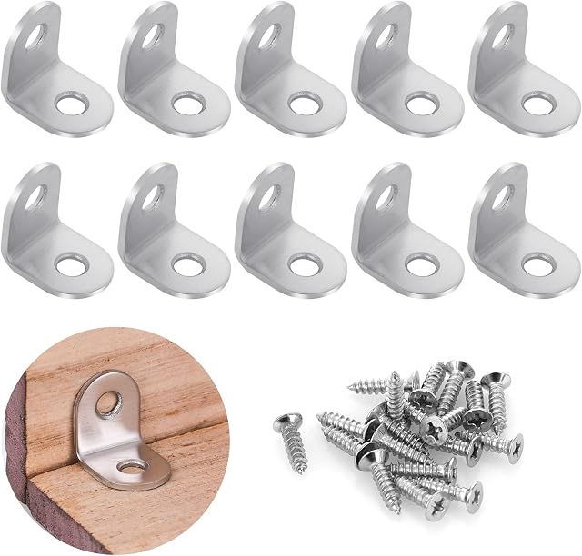 Grevosea 8 sztuk wsporników L, małe wsporniki, szelki narożne, 20 x 20 mm, wsporniki kątowe ze stali nierdzewnej, złącze narożne, łączniki z 20 śrubami do półek drewnianych, mebli, biurka