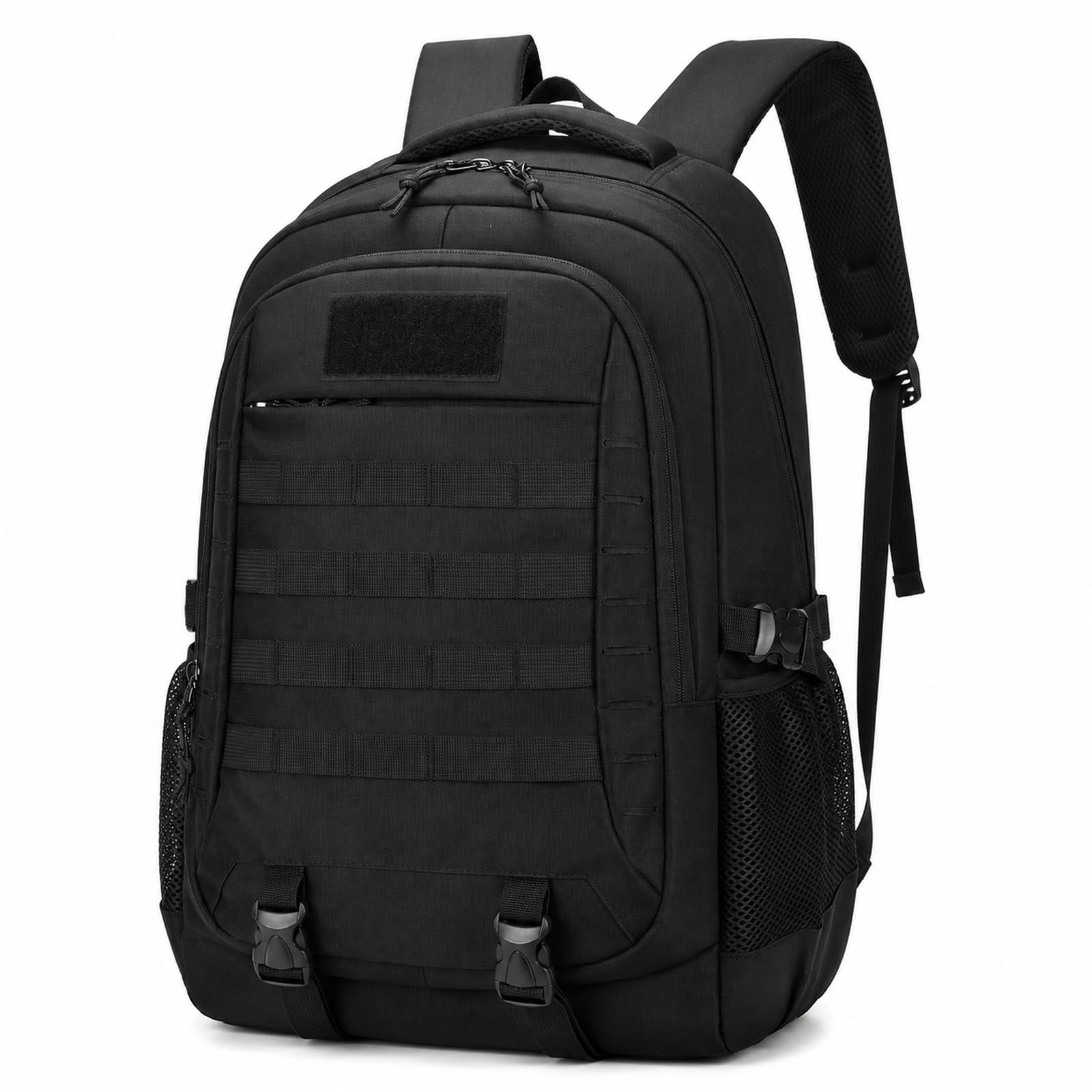 GOOGO Tactical Backpack for Men, 45L Large Capacity Hiking Backpack with Multiple Compartments, Waterproof Outdoor Rucksack for Camping, Travel, Sports and Fishing (Black)