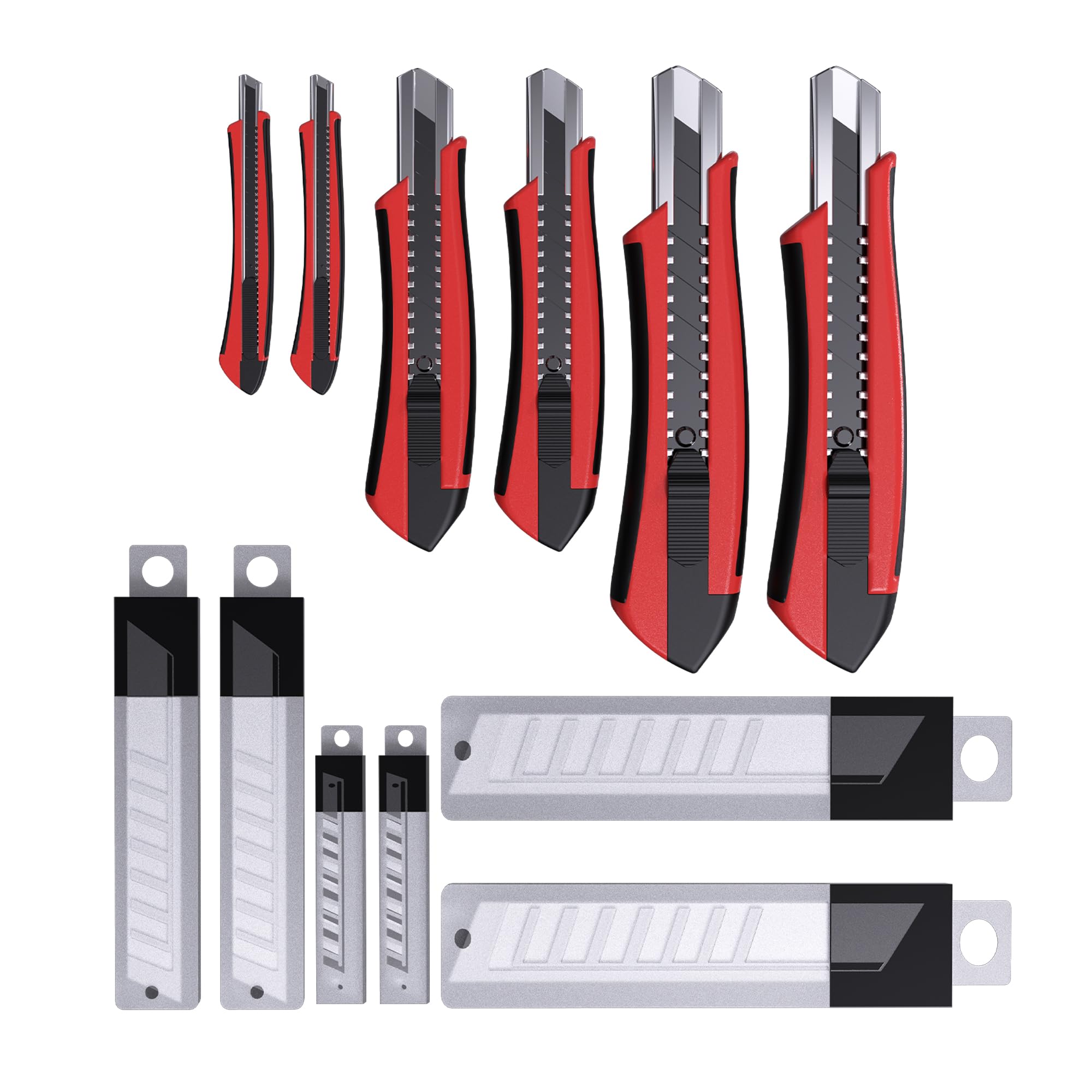 CCLIFE Cuttermesser Set 6 Alu Griff Messer 9/18/25mm 60 SK5 Klingen Büro | Profi Kartonmesser mit rutschfestem Aluminiumgriff, arretierbaren SK5-Klingen und verstärktem ABS-Gehäuse