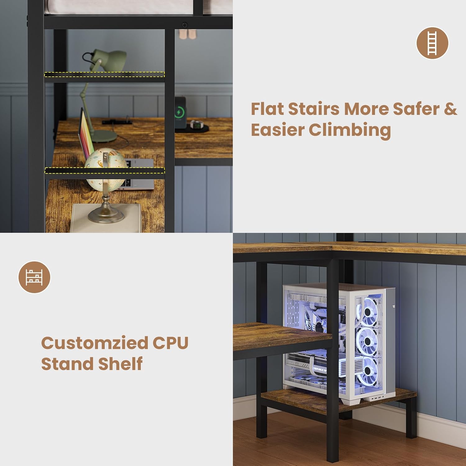 Image showing the flat stairs and a customized CPU stand shelf