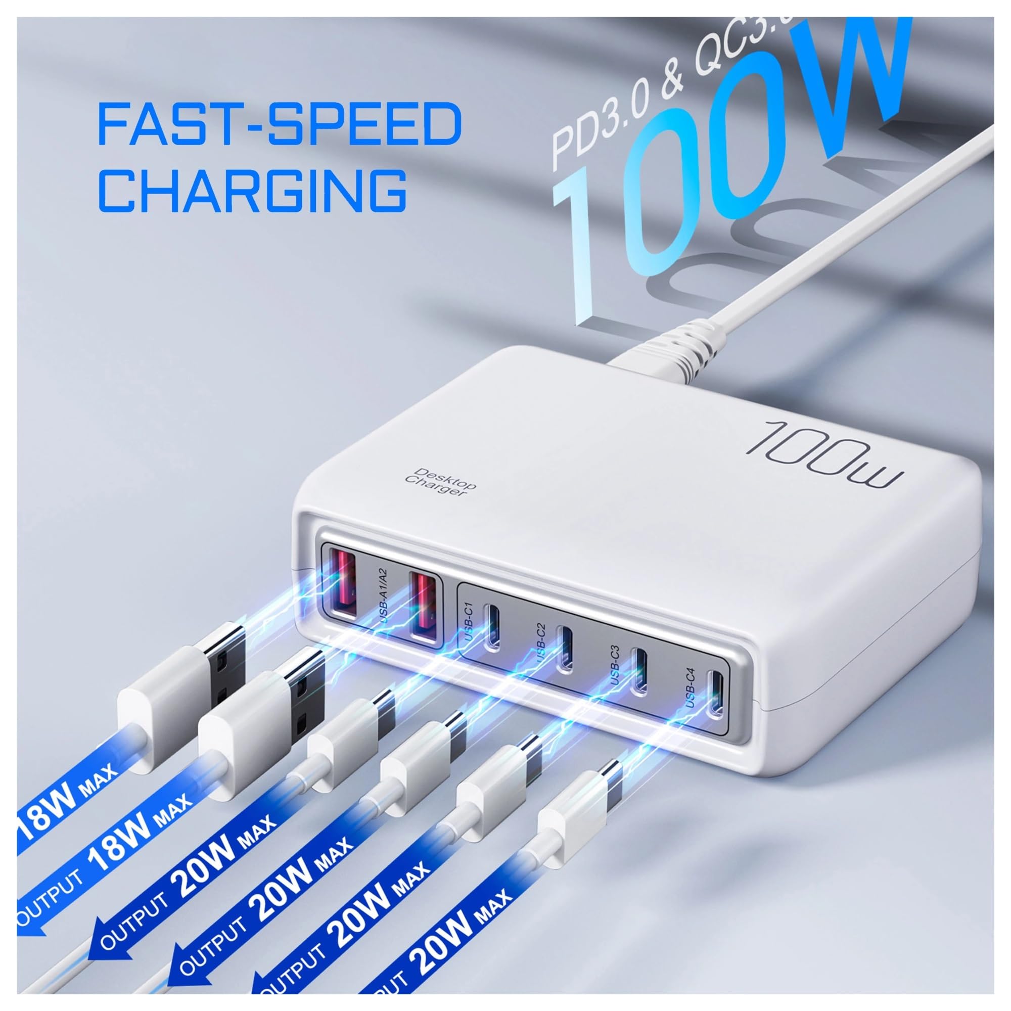 Ładowarka USB 100 W Typu C PD Szybkie Ładowanie Wiele 6 Portów Stacja Ładująca Biurkowa Ładowarka Do Telefonu Szybki Sejf