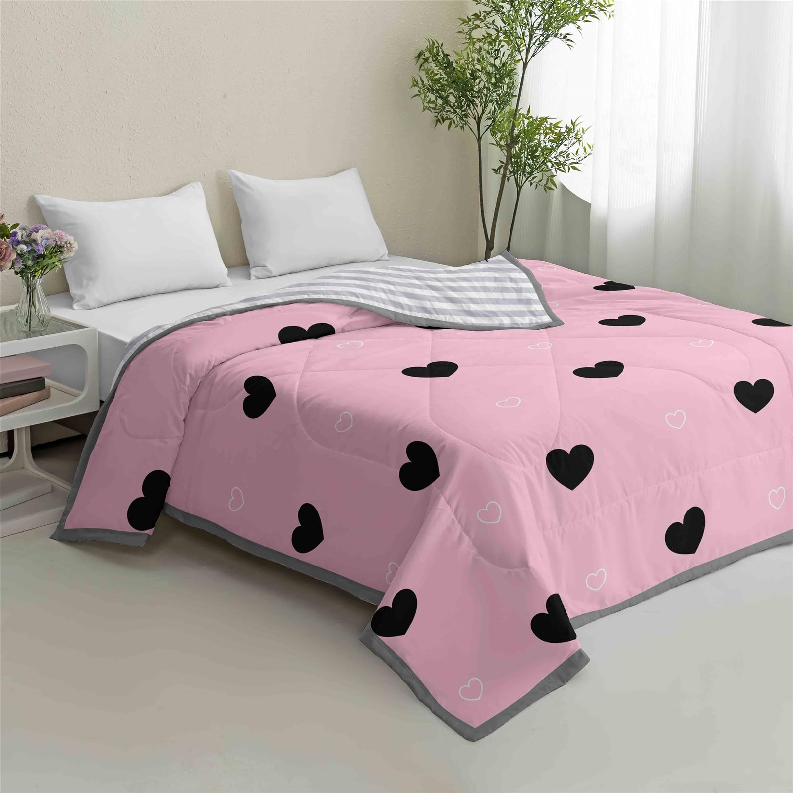Odot Modern Classics Coverless Duvet 2.5 Tog Single Double King Size, Reversible Summer Quilted Duvet Throw Blanket for Sofa Bed, Soft Lightweight Bedspreads Bed Coverlet Throw (Pink,180x200cm)