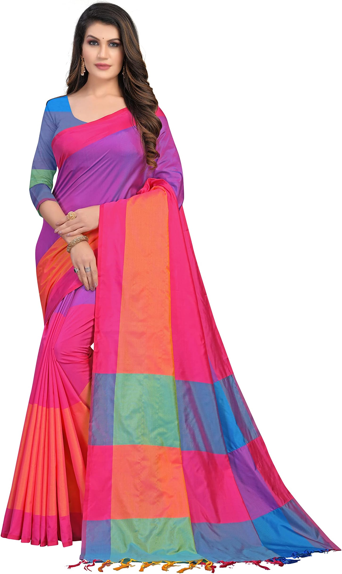 – Women's Cotton Silk Saree with Blouse Piece (Free Size)