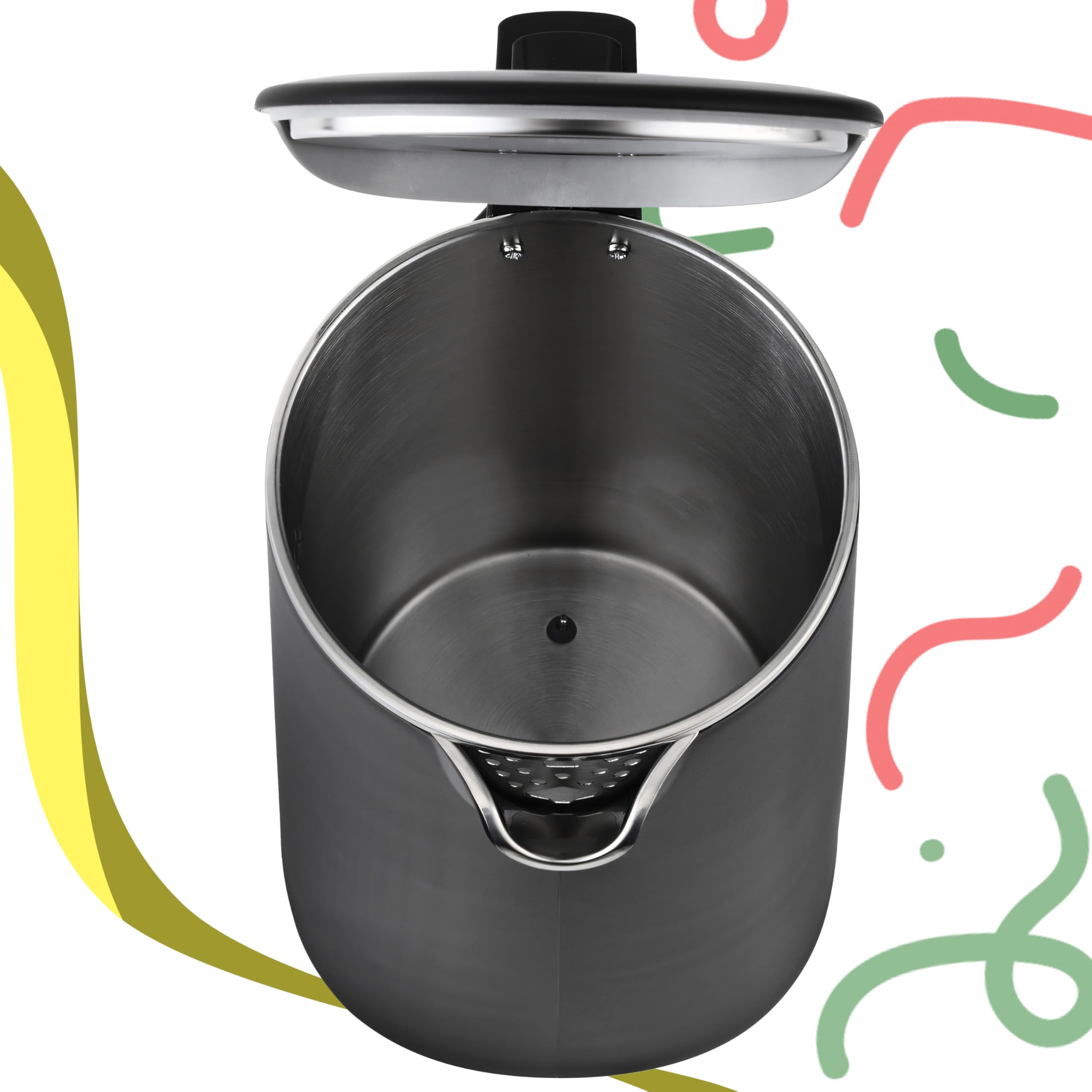 Retoo Hervidor de Agua Eléctrico 1,6L con Pantalla Táctil LED 1500 W, Inalámbrico, Base de 360°, Interior de Acero Inoxidable sin BPA, Varios Niveles de Temperatura, Negro