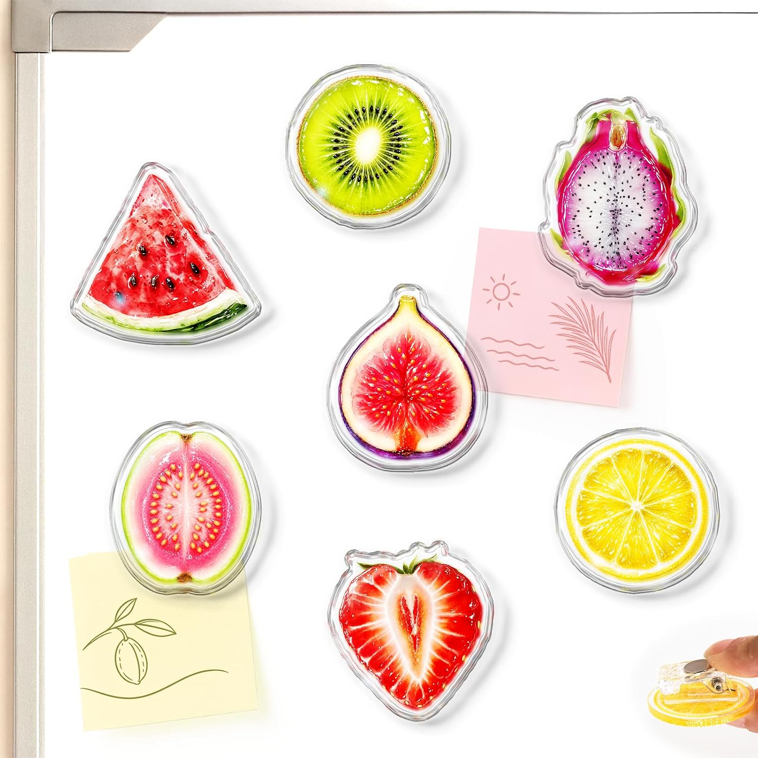 Nuvretk 7 Pack Fruit Magnetic Chip Clips for Fridge, Bag Sealers