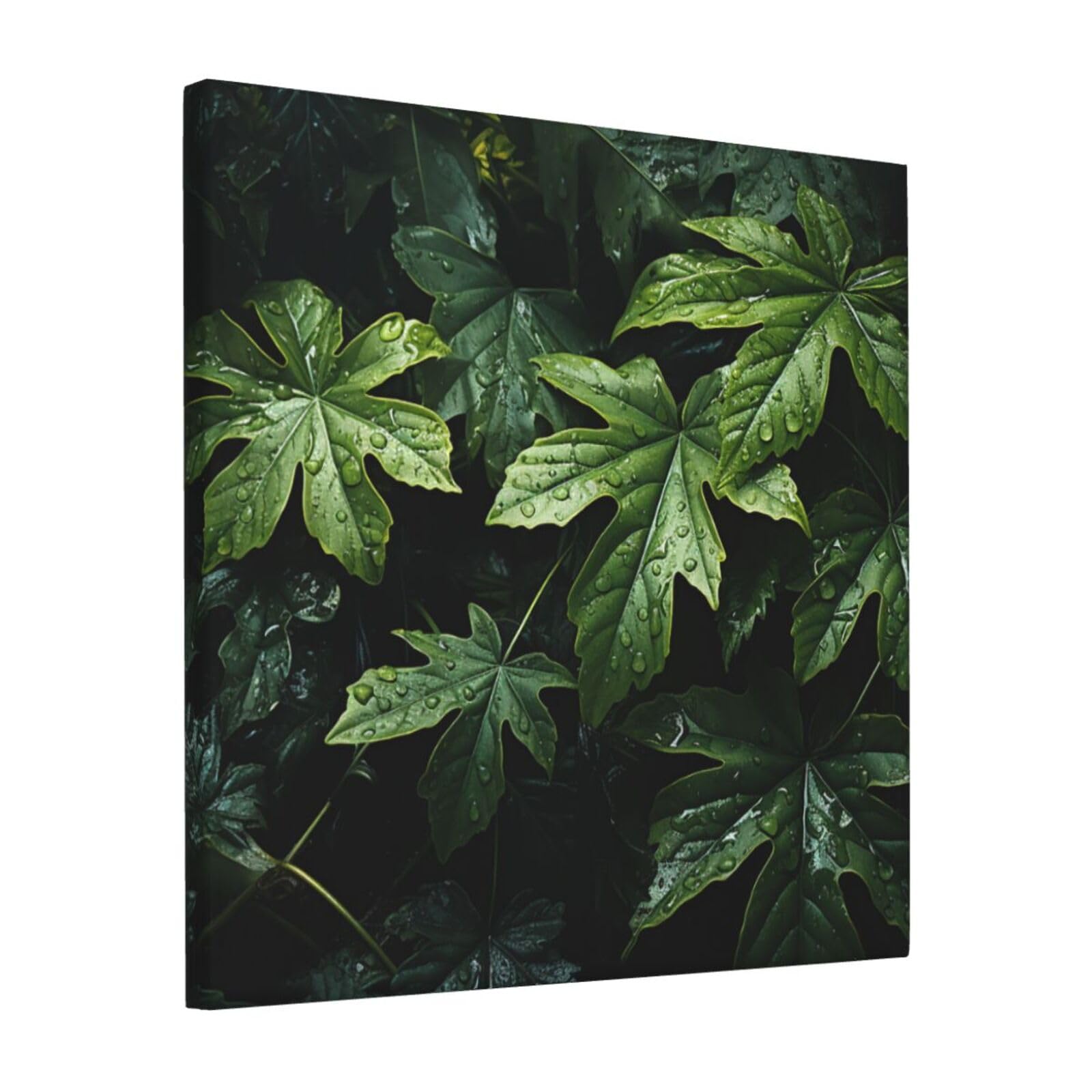 KLOPH Green Leaves Pattern Canvas Wall Art for Living Room 12"x12" Modern Artwork Painting for Bathroom Hanging Canvas Prints Aesthetic Wallart for Bedroom Kitchen Office Wall Decor