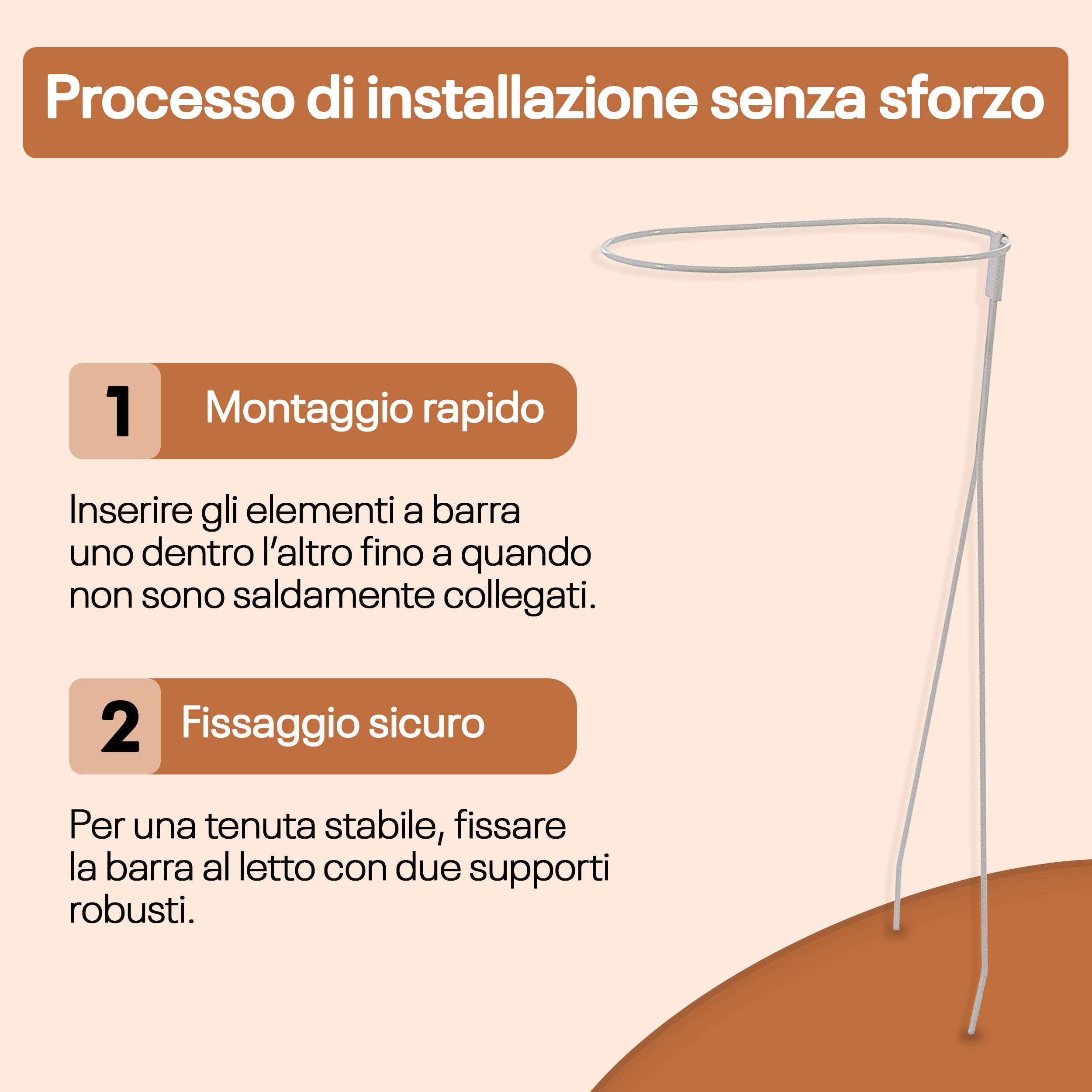 SUPVOX Set Di Supporti Per Zanzariera Da Culla – 2 Aste In Acciaio E Coppia Di Clip, Facile Installazione A Incastro Per Lettini E Culle, Bianco - 5