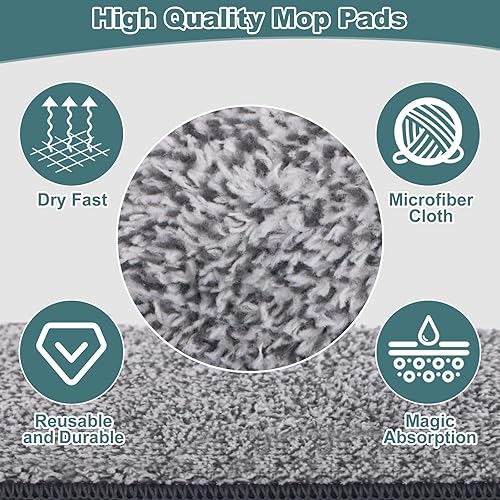 Miniatura 6 de Trapeador plano con 3 almohadillas, mopas de microfibra para limpieza de suelos con mango ajustable 29-49, mopa de polvo para suelos de madera dura,
