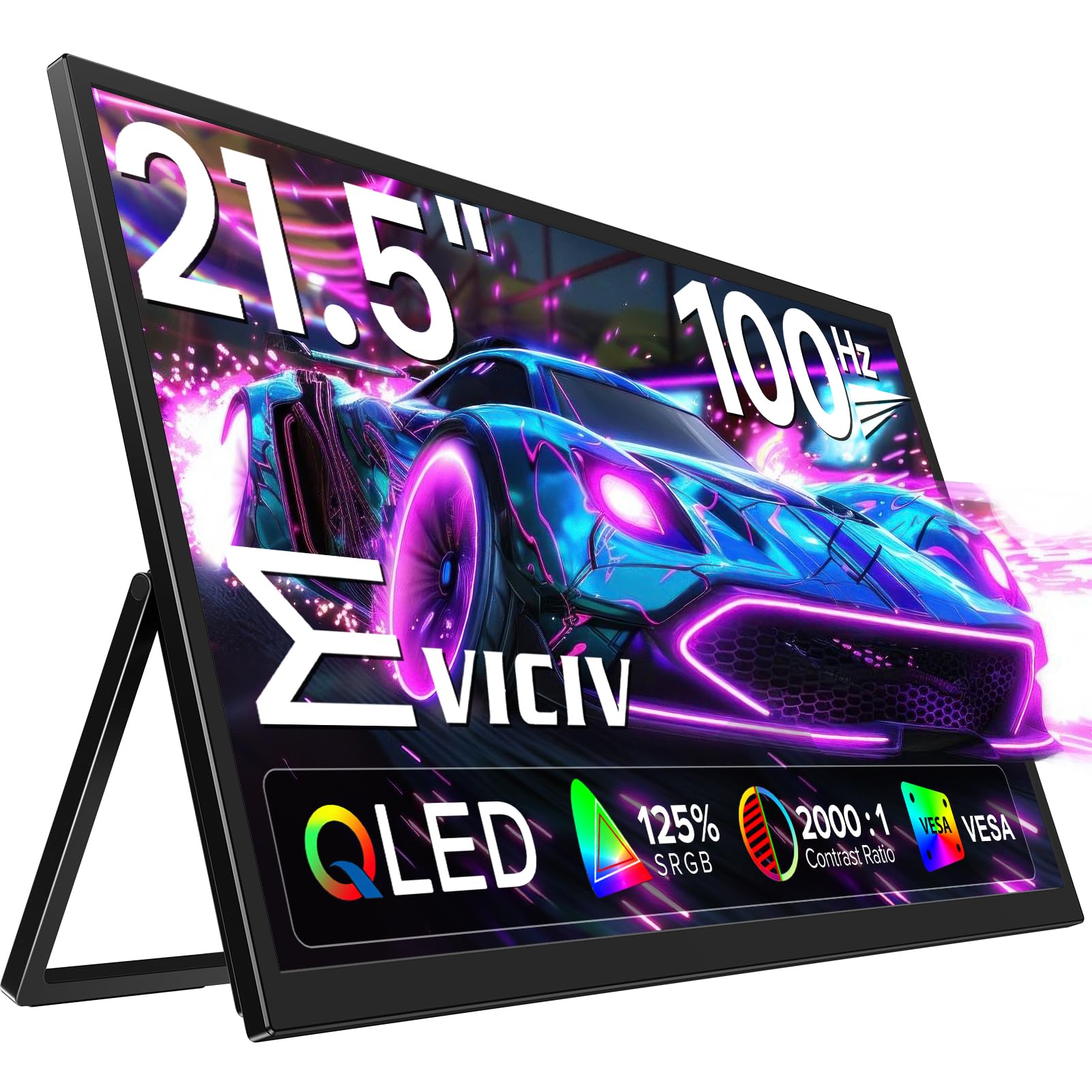EVICIV Portable Monitor 21,5 Zoll 100Hz GroBer QLED 125% sRGB 2000:1 Tragbarer Bildschirm FHD 1080P IPS Gaming Display USB C HDMI mit VESA & Ständer 90°für Laptop PC Handy PS-4/5 Xbo