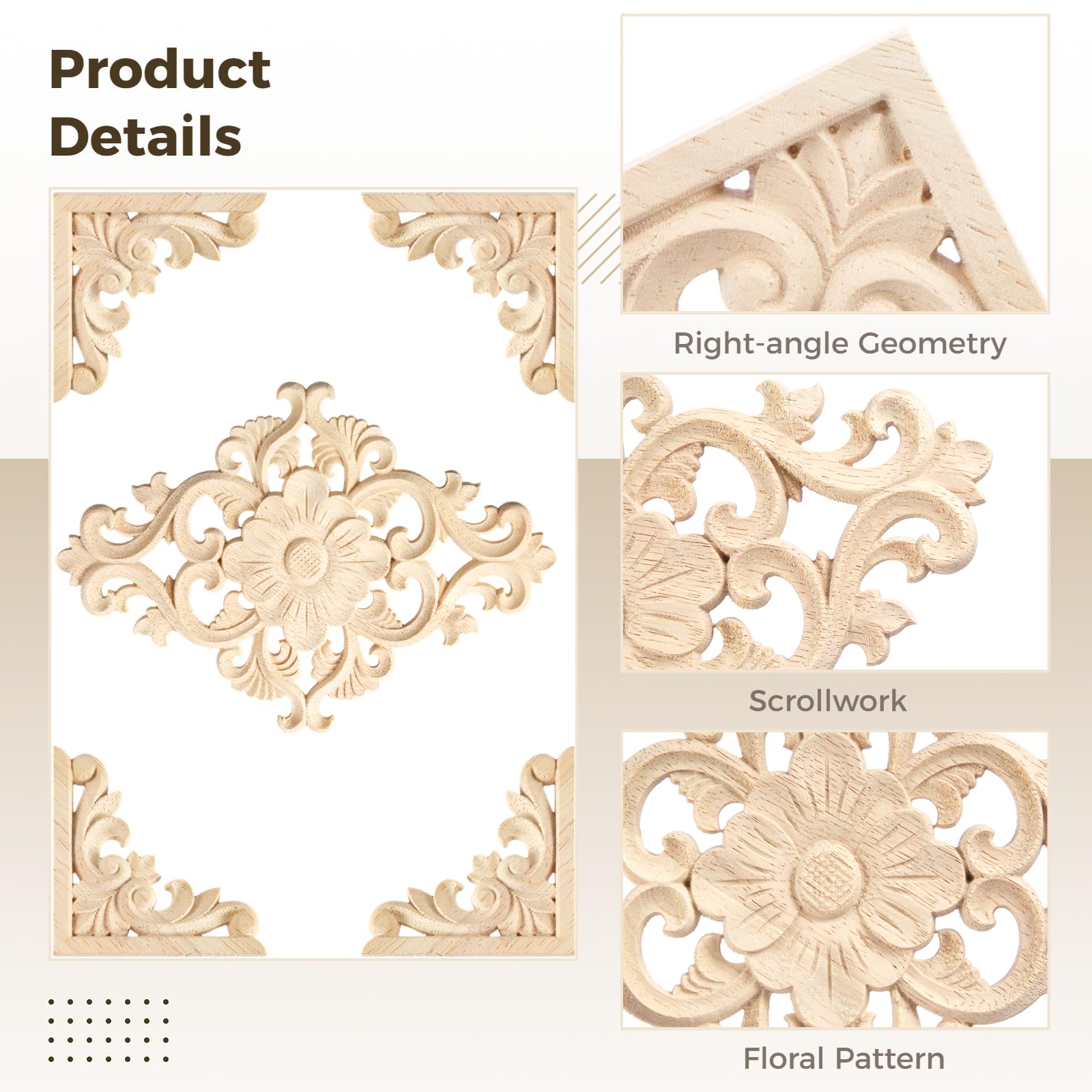 20pcs(4 Pack) Wood Appliques Decorative Carved Onlays, Wooden Carved Appliques DIY Decoration for Wood Furniture, Wood Carving Decals for Wall Cupboard Door Bed Cabinet