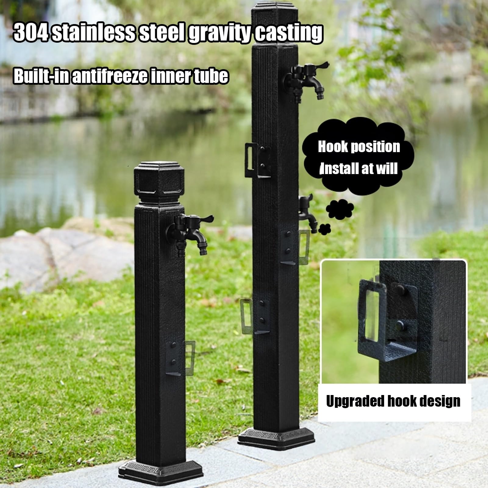 Columna de agua vertical para jardín, poste de agua independiente para exteriores con doble manguera para grifo, solución de riego de patio de 95 cm, ideal para riego y cuidado del jardín.
