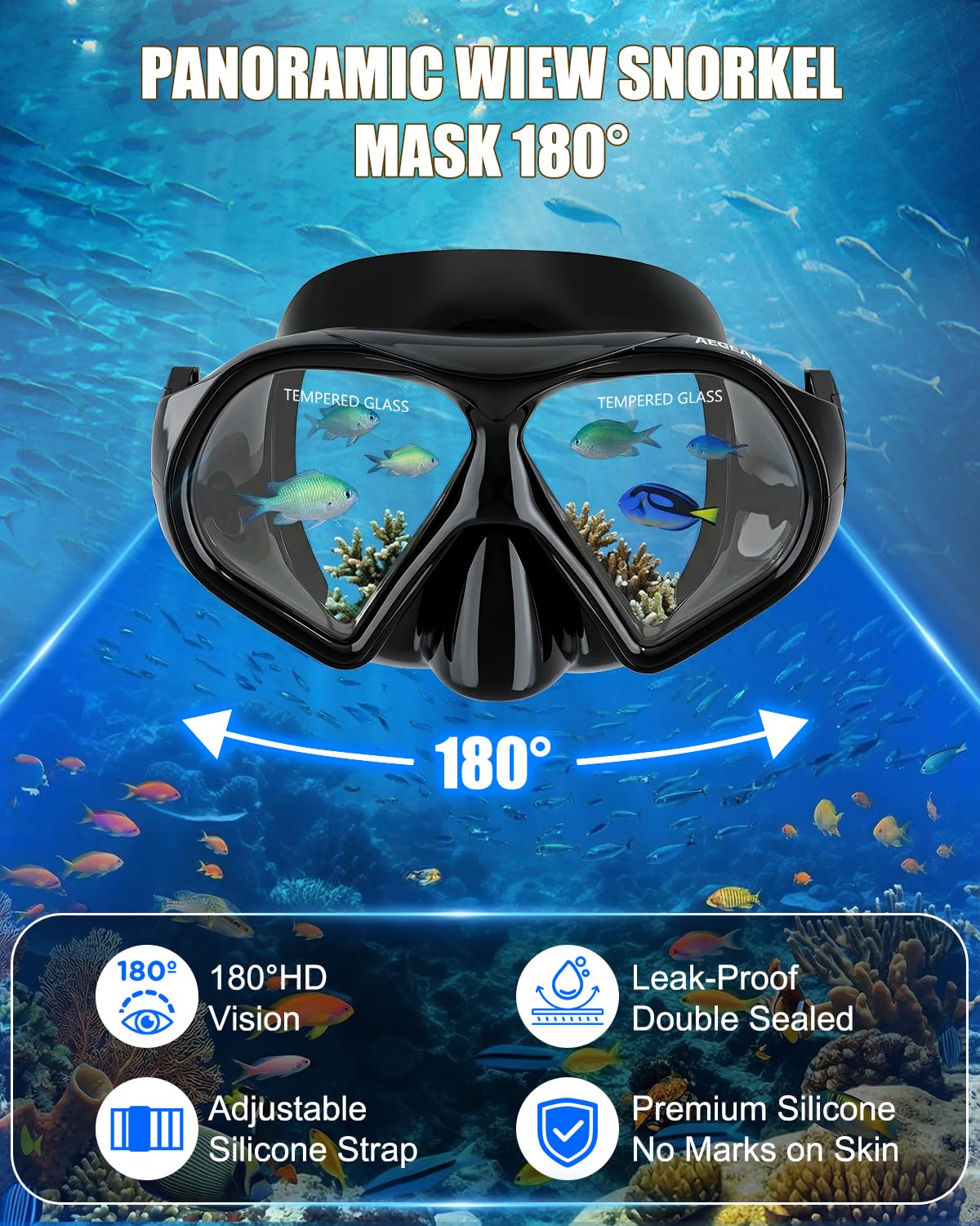 Aegend Máscara de buceo para adultos y jóvenes, máscara de esnórquel profesional, antivaho, antifugas, para esnórquel, buceo, natación y buceo