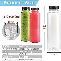 Vista 6 de 48 botellas de jugo de plástico de 8 onzas con tapas, botellas de plástico desechables de PET vacías, recipientes transparentes para bebidas a