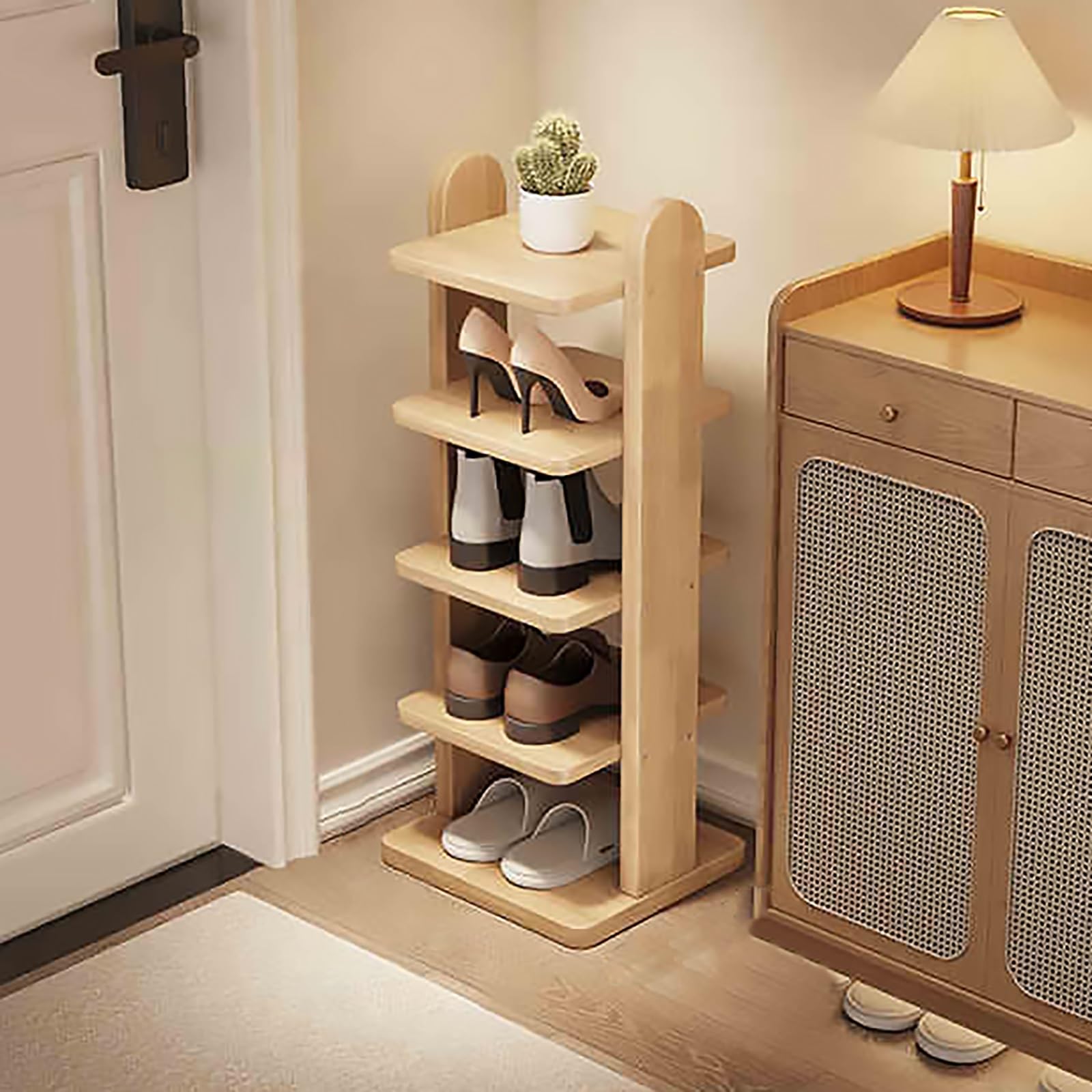 Étagère à chaussures pour entrée en bois jaune avec meuble réglable