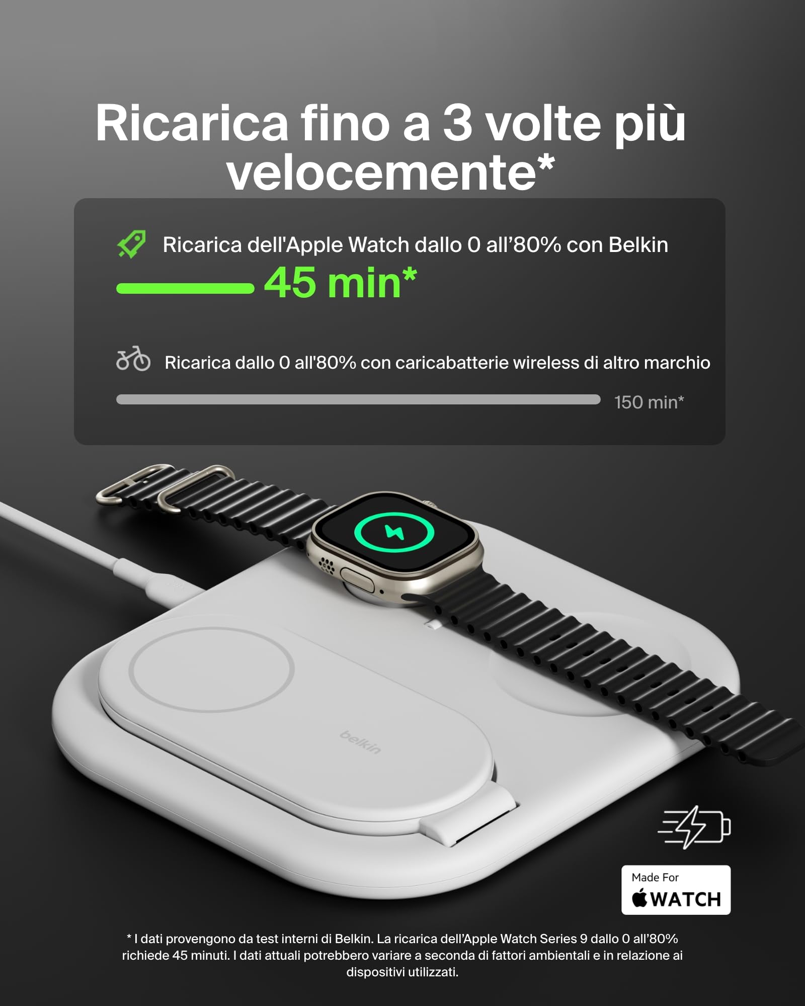 Belkin BoostCharge Caricabatteria magnetico pieghevole 3 in 1 con Qi2 da 15 W, Caricatore rapido compatibile con MagSafe, Apple iPhone 17, Air, Pixelsnap, Apple Watch ed AirPods, alimentatore - Bianco