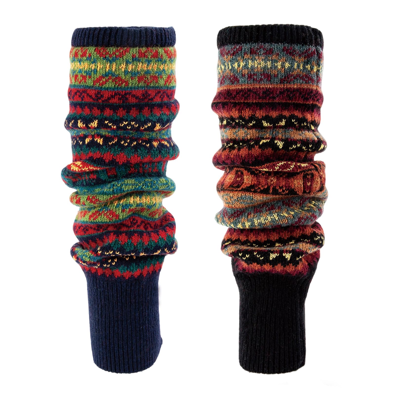 2 Pairs Womens Wool Leg Warmers - Bohemian Long Knit Winter Boot Cuffs Socks