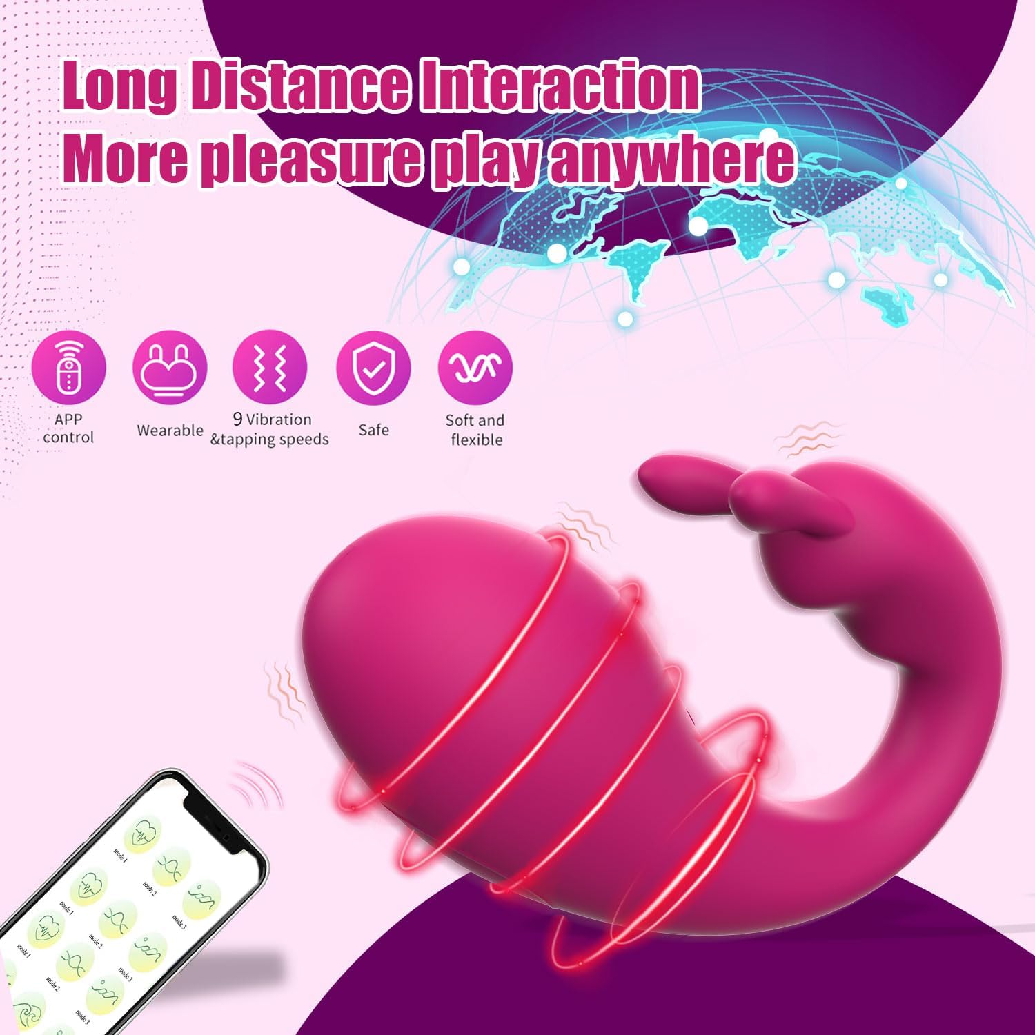 Soft Silicone Female Wearable Jump Egg Vibrator with 9 Vibrating Modes, APP Modes USB Recharge Clitoral Rabbit Vibrator with Dual Motors Adult Sex Toy for Women - Purple