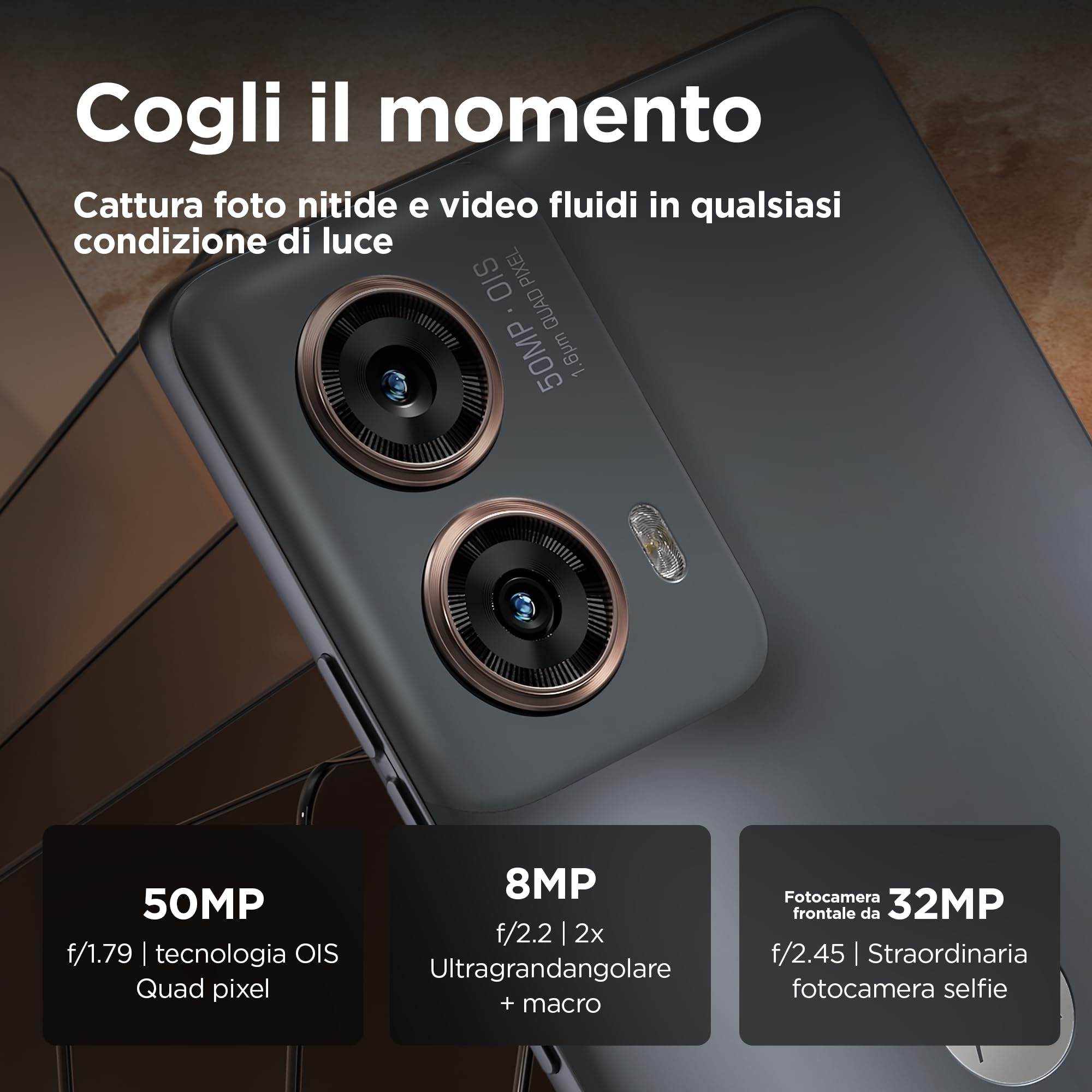 Motorola Moto g85 5G (12/256GB, Display 6.67'' pOLED FHD+ HiD 120Hz, Snapdragon 6s Gen 3, Doppia camera 50+8MP, batteria 5000mAh, Dual SIM, Android 14), Gadget Grey
