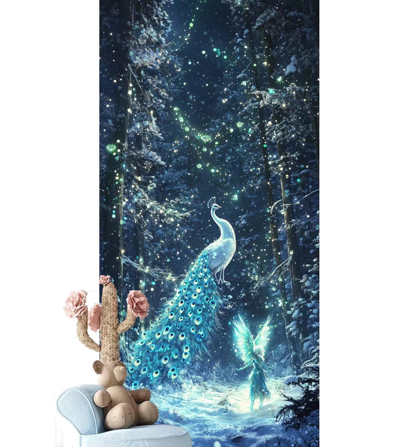 Dipingere con i Numeri per Adulti Bambini,Paint by Numbers con Pennelli Pittura a Pigmento Acrilico,Fai Da Te pittura di Numeri Kit Decora la casa Regalo (Senza Cornice)- Inverno,Pavone 70x210cm V-767