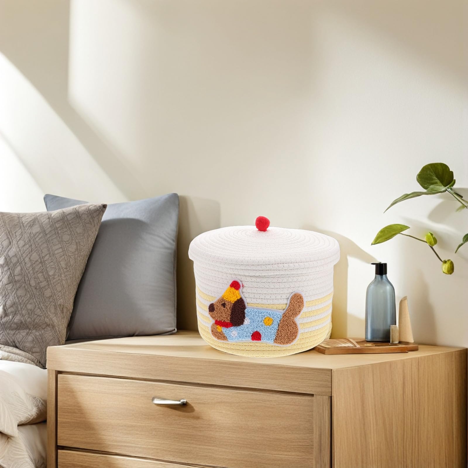 Abaodam Panier de Rangement Voiture en Coton Tissé avec Couvercle Anti-poussière, Grand Panier Décoratif de Chien, Organisateur Élégant pour Intérieur de Voiture