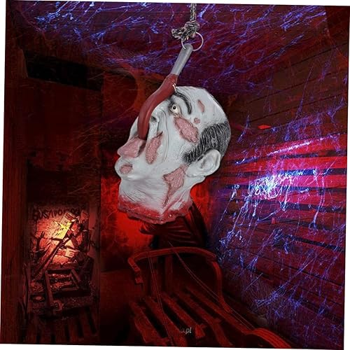 Miniatura 9 de NOLITOY Decoración de calavera de Halloween para fiesta de Halloween, cabeza colgante, cara quemada, Halloween, espeluznante, decoración de cabeza