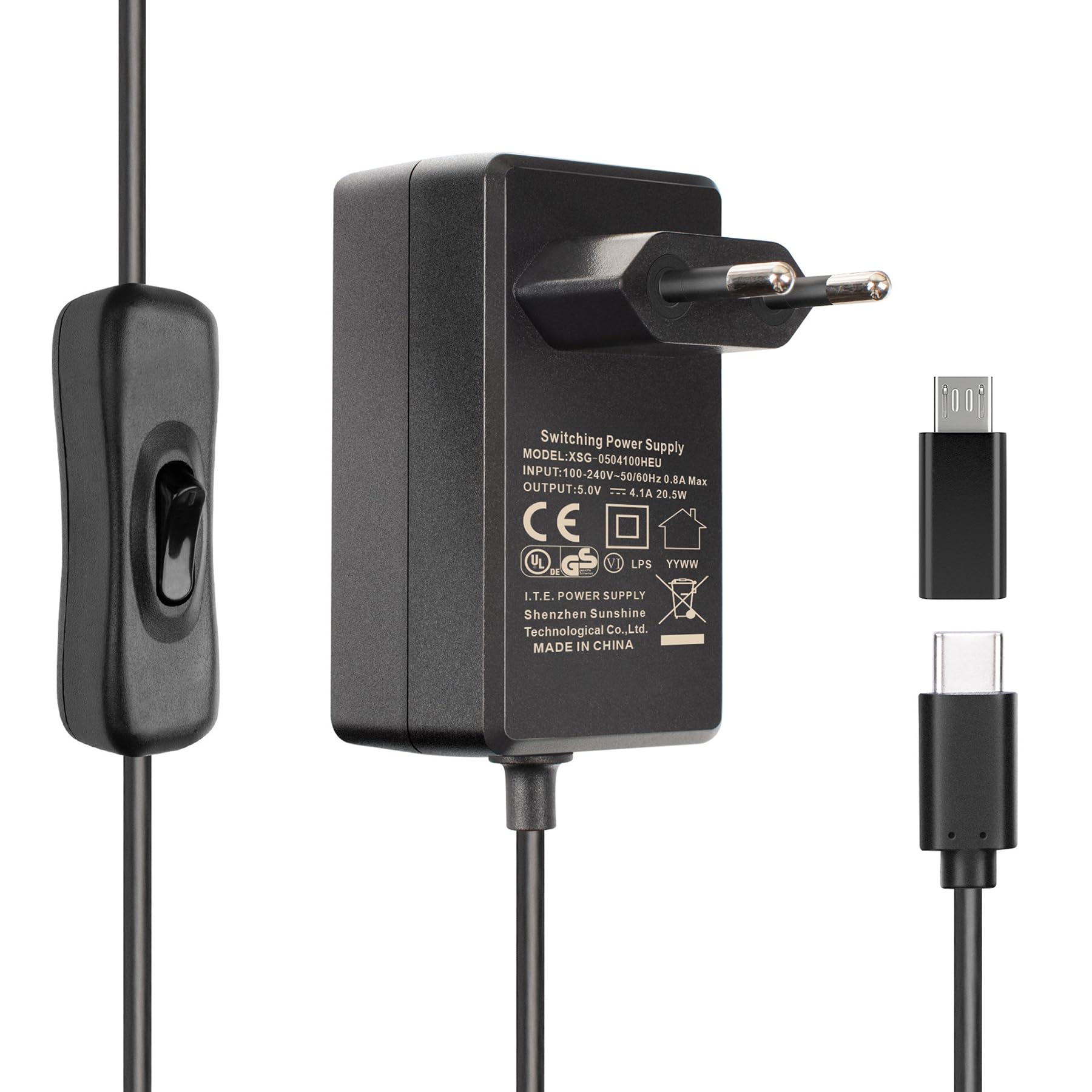 Miuzei Raspberry Pi 4 5 und 3 Netzteil 5V 4,1 A 20,5 W Adapter USB C Power Supply mit EIN/Aus Schalter EU-Stecker Ladegerät für Raspberry Pi 5 8GB/ 4GB Raspi 3 und 4 Modell B 8GB/ 4GB/ 2GB/ 1GB