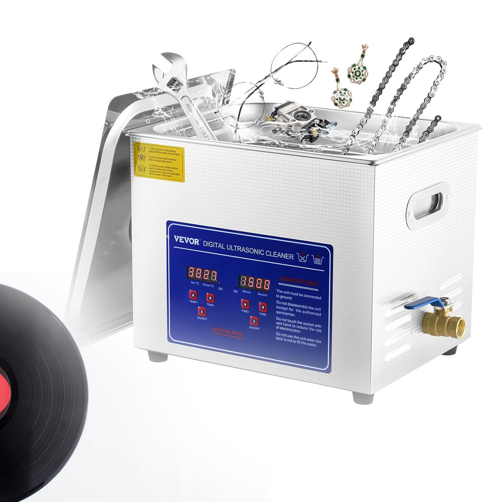 Limpiador de Discos de Vinilo Máquina de Limpieza de Vinilo de 6,5 l y 40 kHz Control de Perilla Limpiador de Discos Limpiador de Vinilo para 6 Discos Tanque de Acero Inoxidable